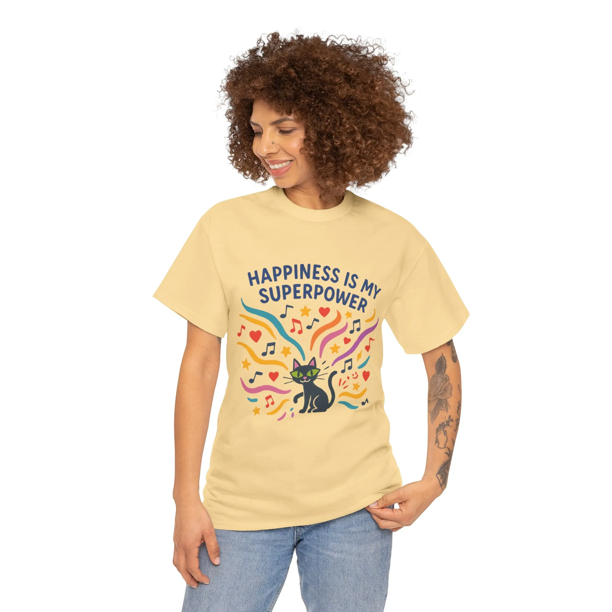 Happiness is My Superpower Tee - Fun Unisex Cotton T-Shirt, Gift for Cat Lovers, Cute Pet Apparel, Everyday Wear, Positive Vibes - Image 7