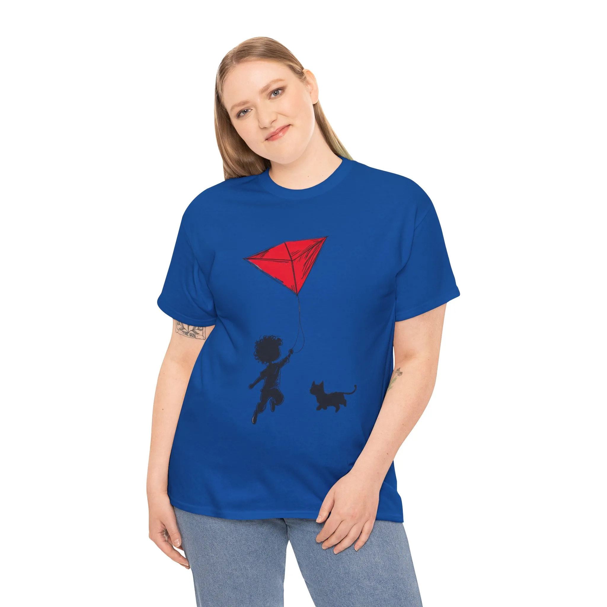 Cute Kid and Cat Design T-Shirt, Playful Gift for Cat Lovers, Summer Style, Cat Lover T-Shirt, Gift for Cat Owners, Women's Cotton T-Shirt - Image 17