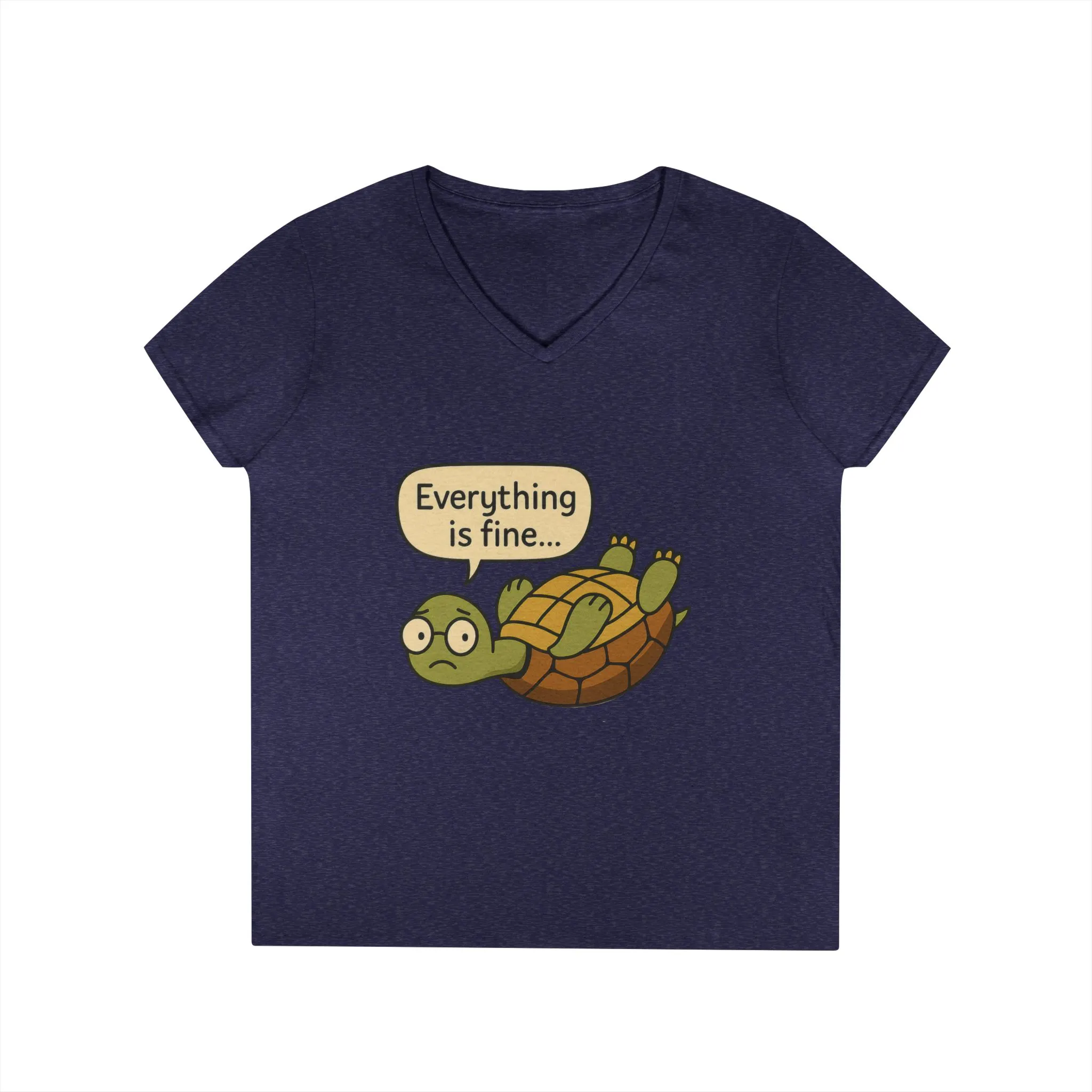 Cute & Comfy Turtle V-Neck T-Shirt - "Everything is fine..." design, Gift for Animal Lovers, Casual Wear, Fun Quotes, Positive message tee - Image 2