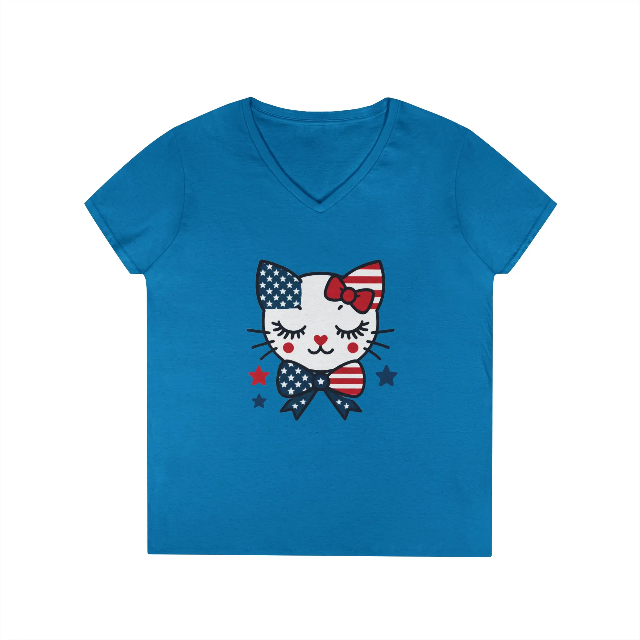 Patriotic Cat Ladies' V-Neck T-Shirt, Cute Tee, July 4th Top, Independence Day Shirt, Gift for Cat Lovers, Casual Summer Wear - Image 13