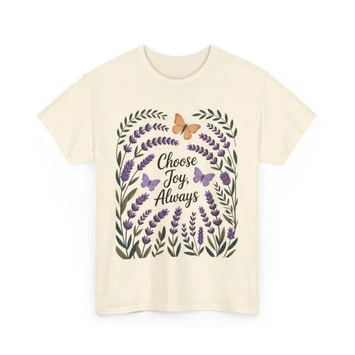 Choose Joy Always Women's Tee, Floral Graphic T-Shirt, Inspirational Gifts, Positive Vibes Apparel, Nature Lover's Gift, Lavender Printed - Image 12