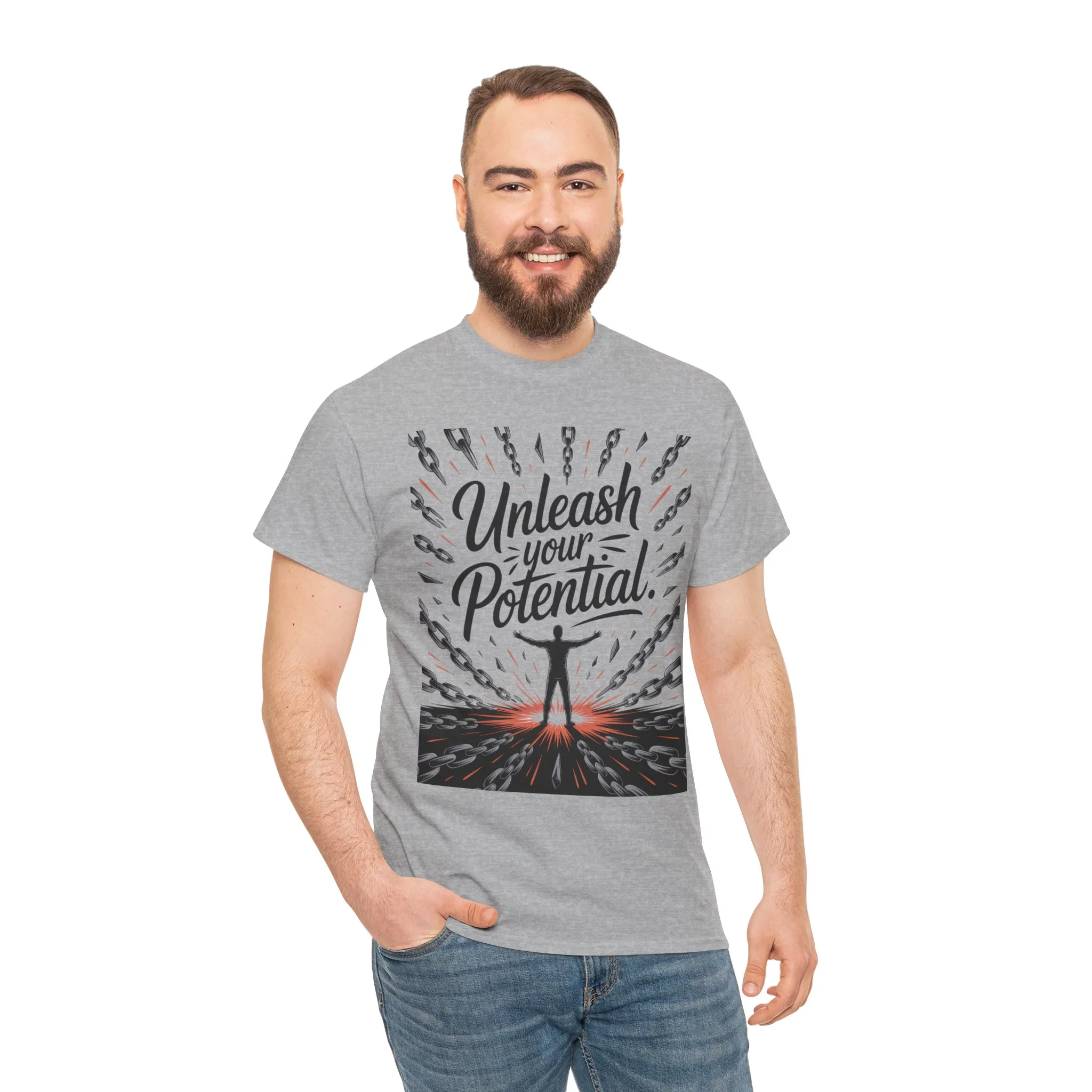 Inspiring Men s Heavy Cotton Tee, Unleash Your Potential Motivation Shirt, Gift for Graduates, Personal Growth Apparel, Casual Wear - Image 4