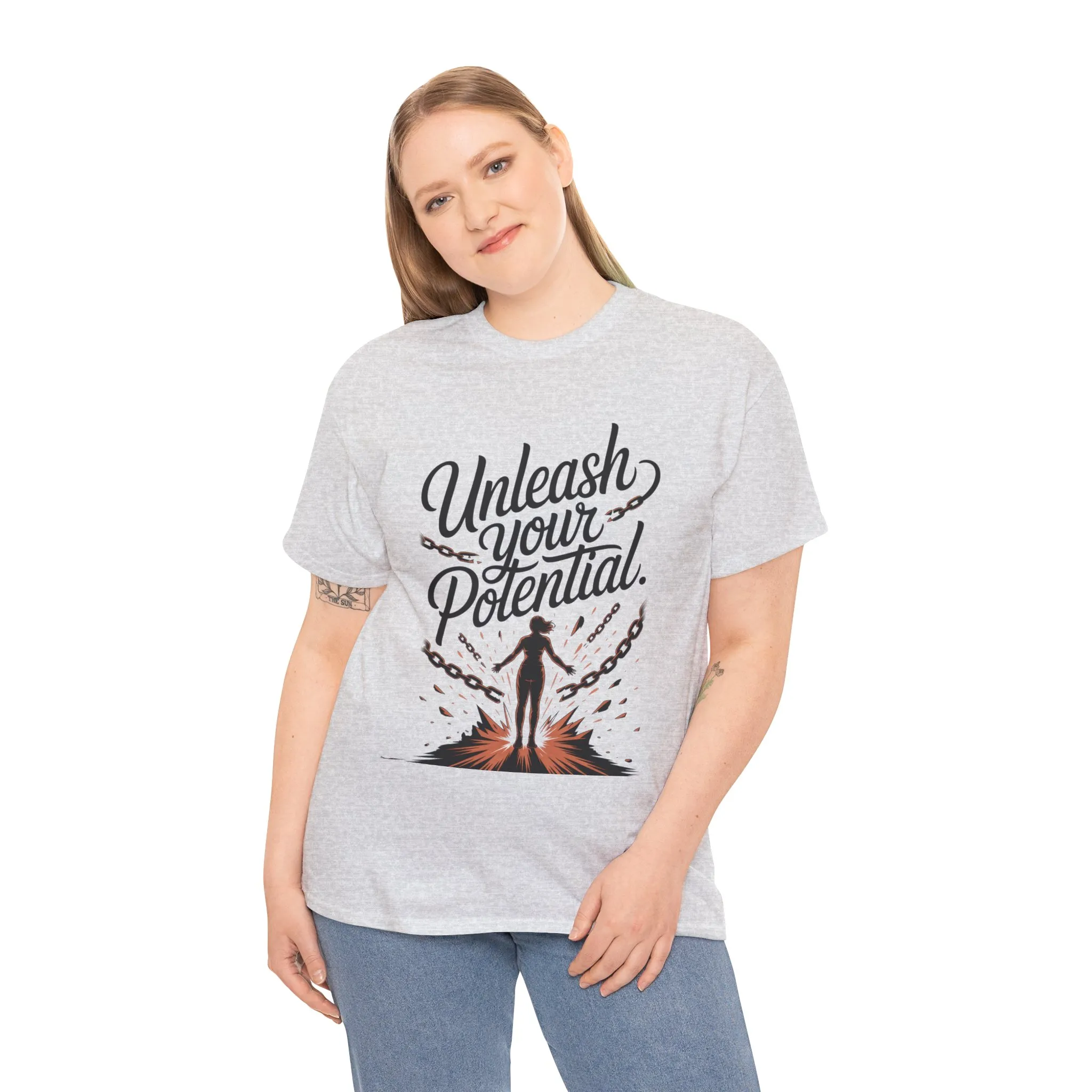 Unleash Your Potential Women's Tee, Motivational T-Shirt, Inspirational Cotton Tee, Gift for Gym Lovers, Positive Energy Top - Image 5