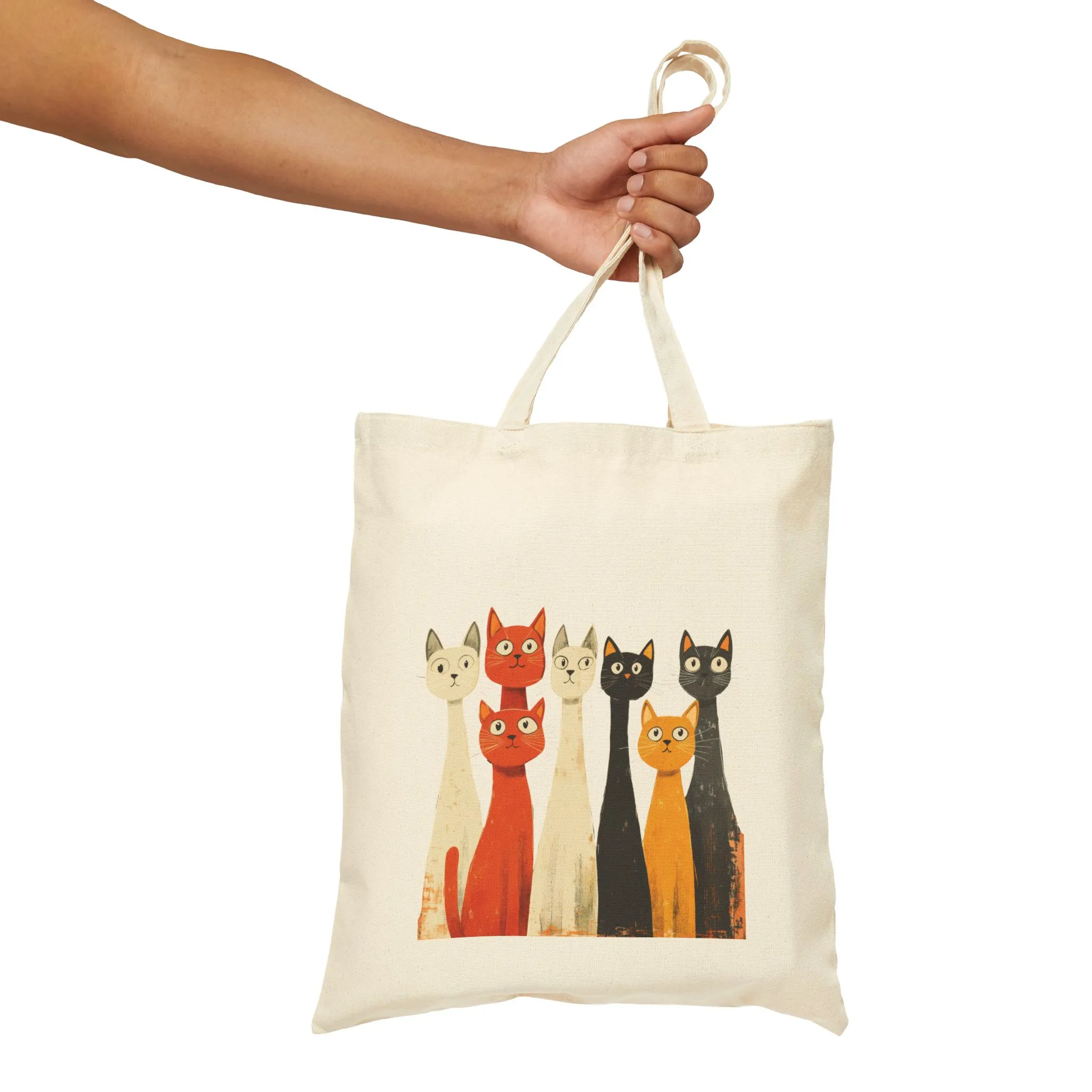 Cute Cat Art Cotton Canvas Tote Bag - Eco-Friendly Shopping Bag - Image 4