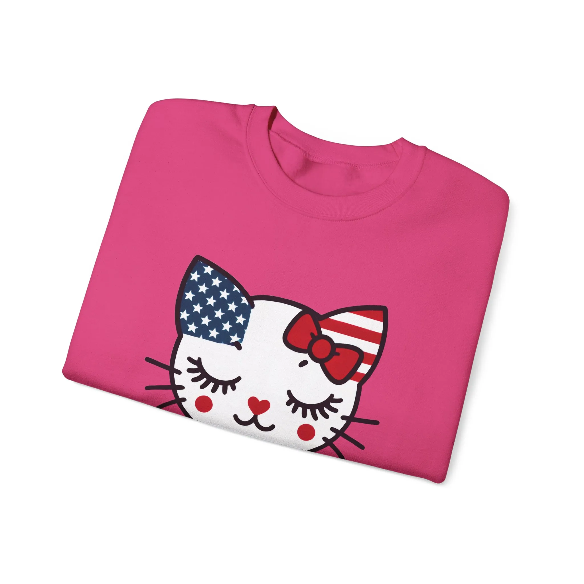 Cute Cat American Flag Sweatshirt, Women's Crewneck, Perfect for 4th of July, Women's Casual Wear, Cat Lovers Gifts - Image 34