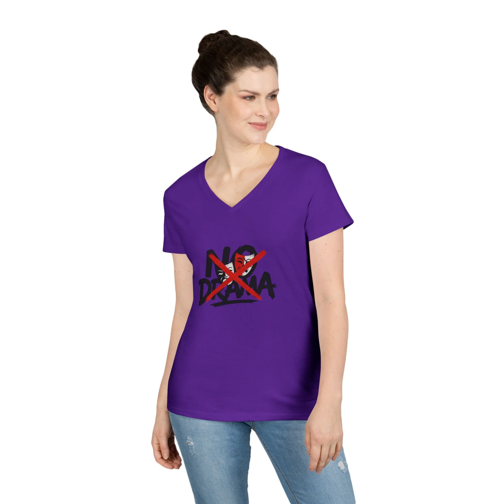 No Drama Ladies' V-Neck T-Shirt, Casual Graphic Tee, Perfect for Everyday Vibes, Gift Idea for Friends, Fun Statement Top, Mood Daily Modes - Image 11