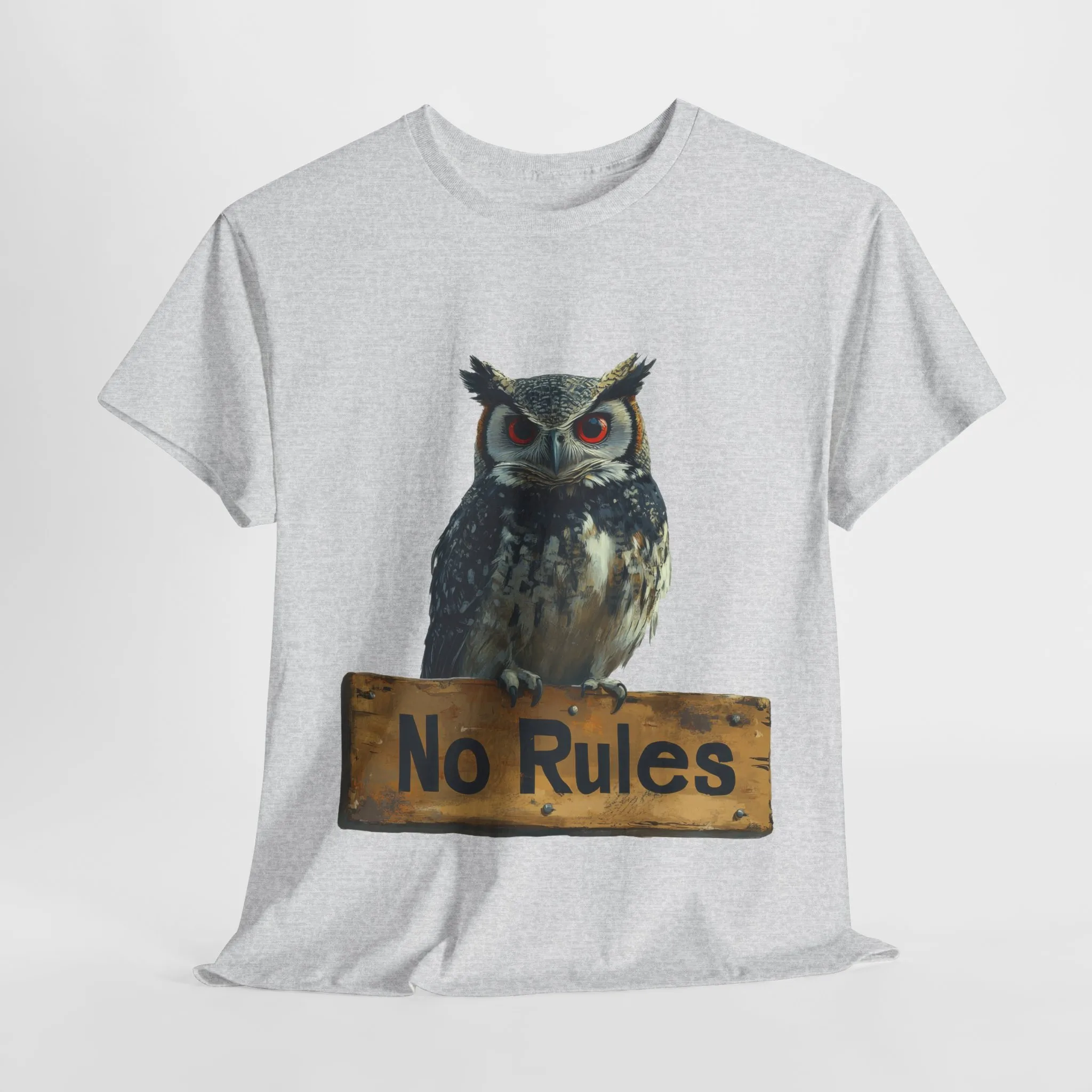 No Rules Owl Graphic T-Shirt, Unisex Heavy Cotton Tee, Funny Animal Shirt, Rebellious Bird Tee Gift for Him or Her - Image 7