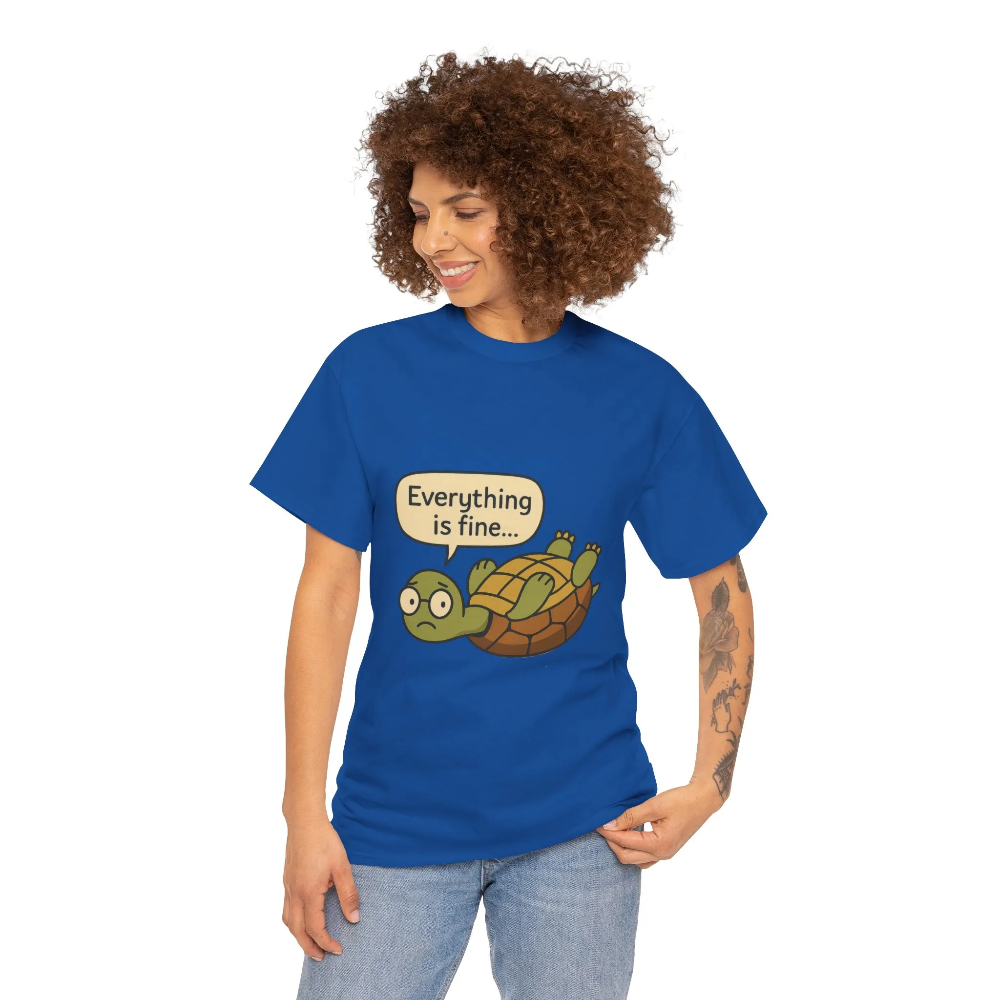 Everything is Fine Turtle Tee, Funny Unisex Cotton Tee, Cute Animal Shirt, Gift for Nature Lovers, Great for Humor, Positive message t-shirt - Image 3