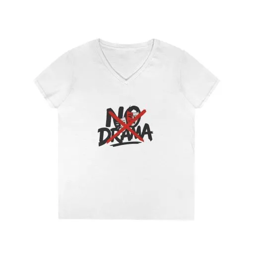 No Drama Ladies' V-Neck T-Shirt, Casual Graphic Tee, Perfect for Everyday Vibes, Gift Idea for Friends, Fun Statement Top, Mood Daily Modes - Image 2