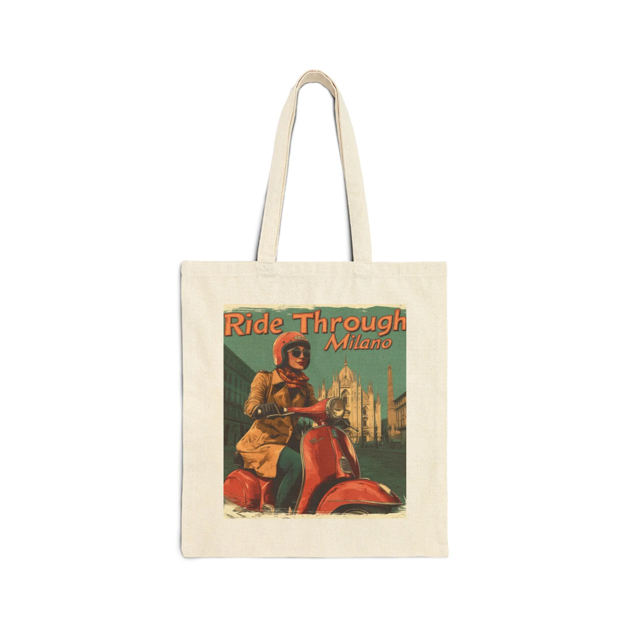 Vintage Milan Scooter Cotton Canvas Tote Bag, Retro Shopping Tote, Eco-Friendly Grocery Bag, Travel Bag, Gift for Her