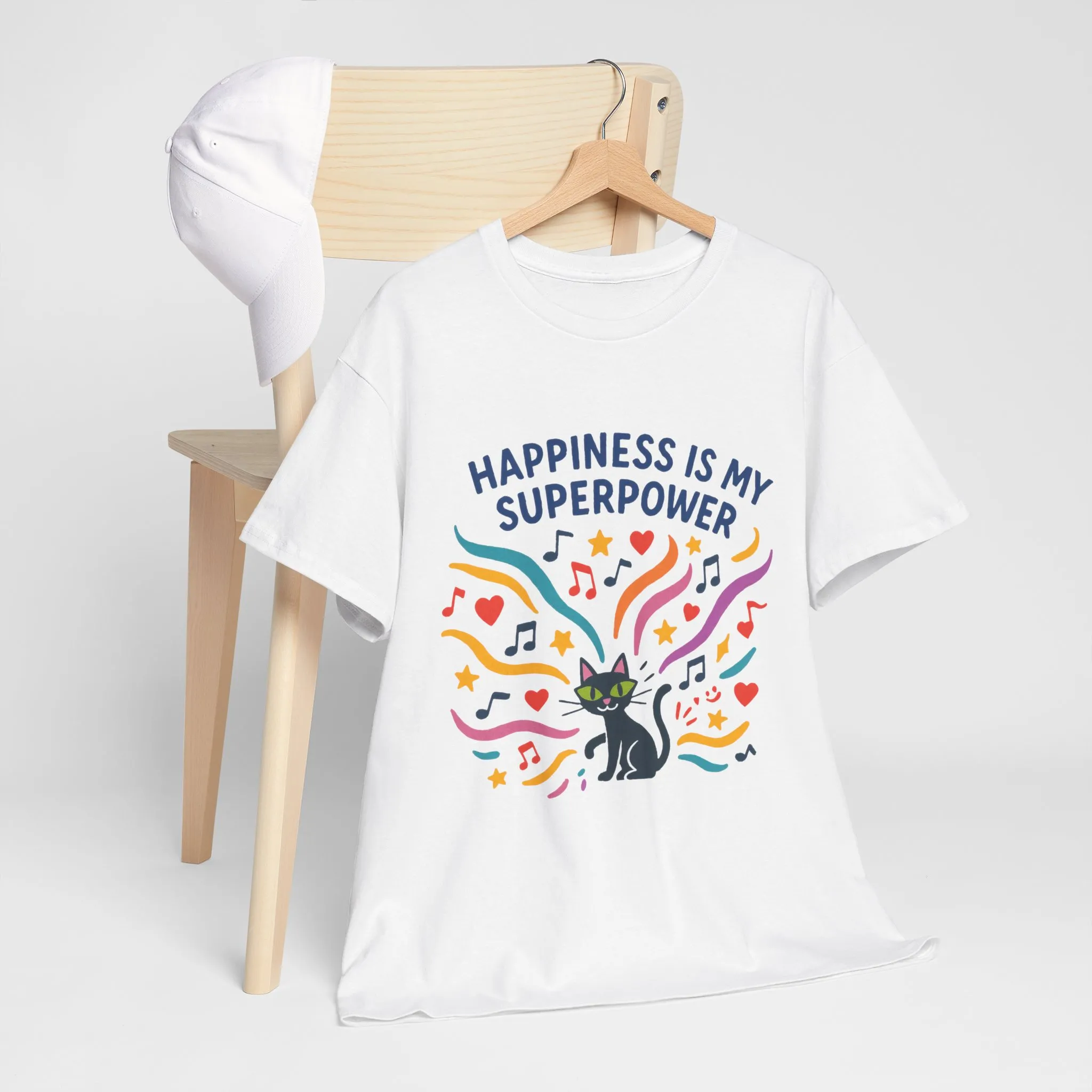 Happiness is My Superpower Tee - Fun Unisex Cotton T-Shirt, Gift for Cat Lovers, Cute Pet Apparel, Everyday Wear, Positive Vibes - Image 3