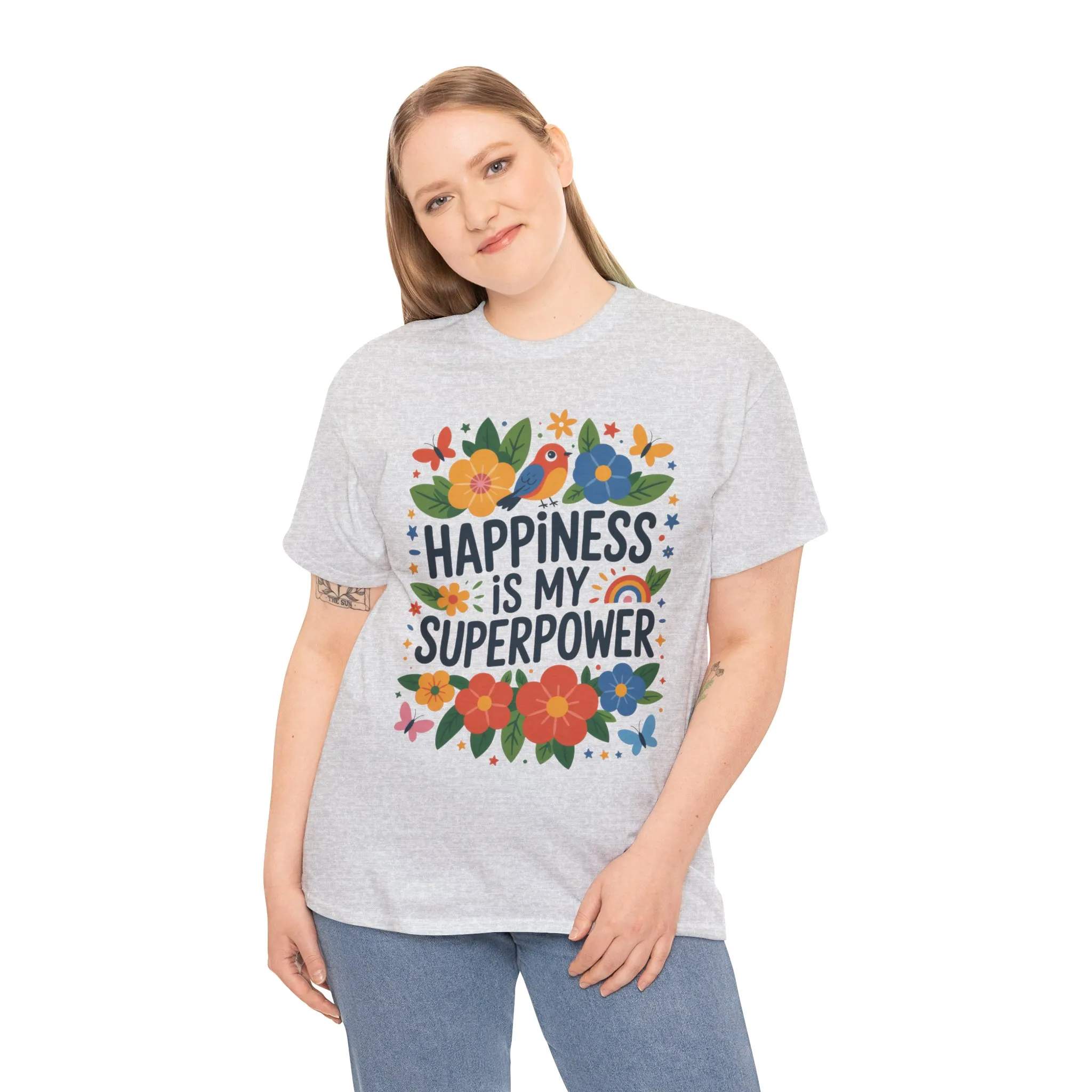 Happiness is My Superpower Tee - Colorful Floral Design, Mother's Day, Self-Expression, Positive Vibes Shirt, Joyful Statement Tee - Image 7