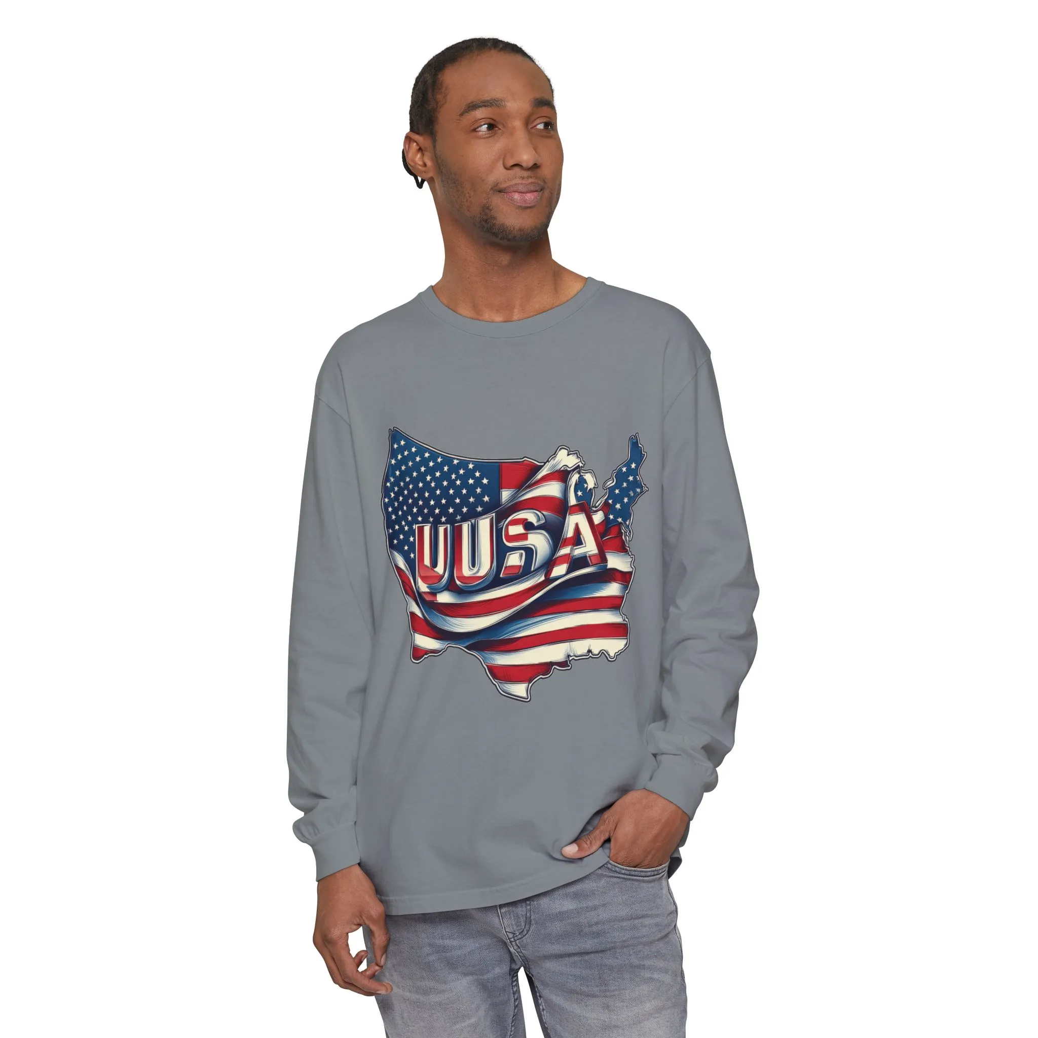 USA Flag Long Sleeve Tee, Unisex Garment-Dyed Shirt, Patriotic Top, All-American Apparel, Independence Day Style, Comfortable Casual Wear - Image 17