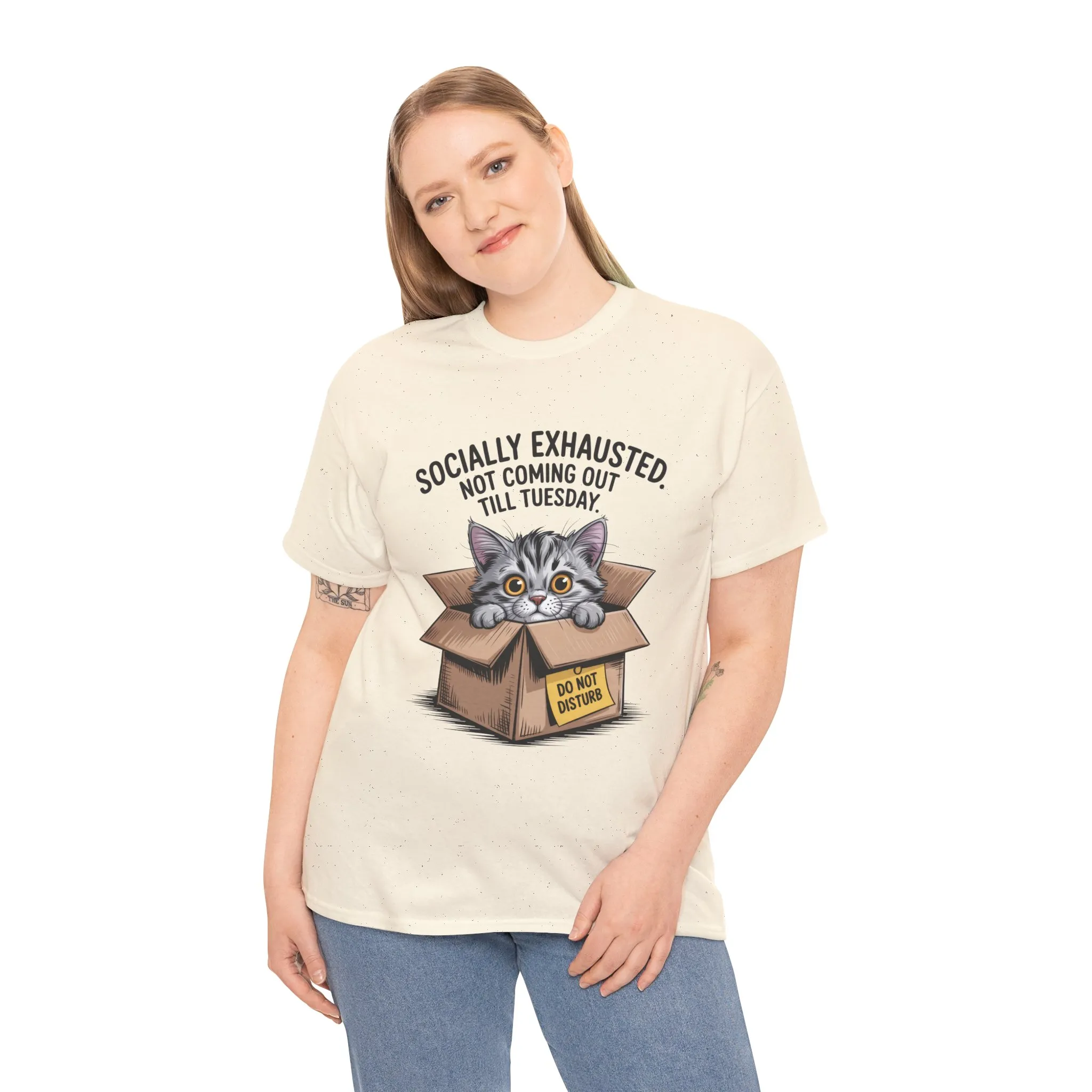 Socially Exhausted Cat Women's Tee, Funny Cat Shirt, Women's Graphic Tee, Gift for Introverts, Cute Animal T-Shirt, Weekend Wear - Image 2