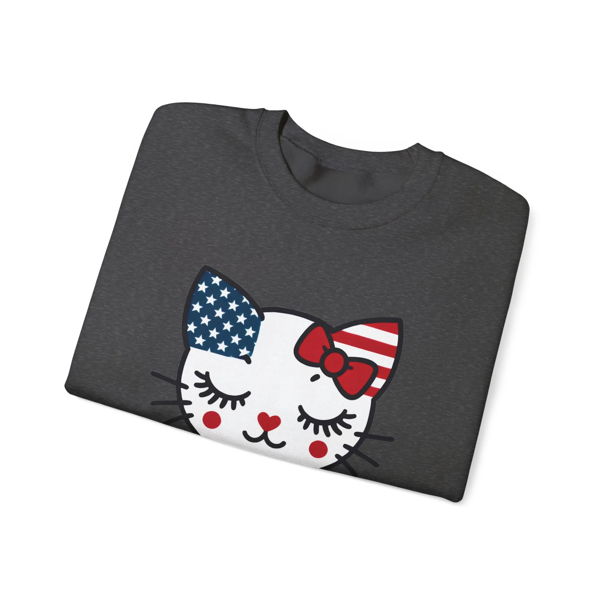Cute Cat American Flag Sweatshirt, Women's Crewneck, Perfect for 4th of July, Women's Casual Wear, Cat Lovers Gifts - Image 14