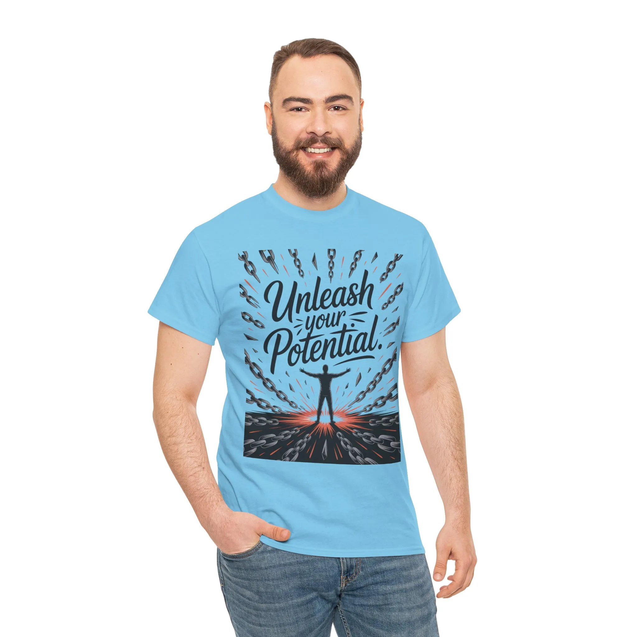 Inspiring Men s Heavy Cotton Tee, Unleash Your Potential Motivation Shirt, Gift for Graduates, Personal Growth Apparel, Casual Wear - Image 34