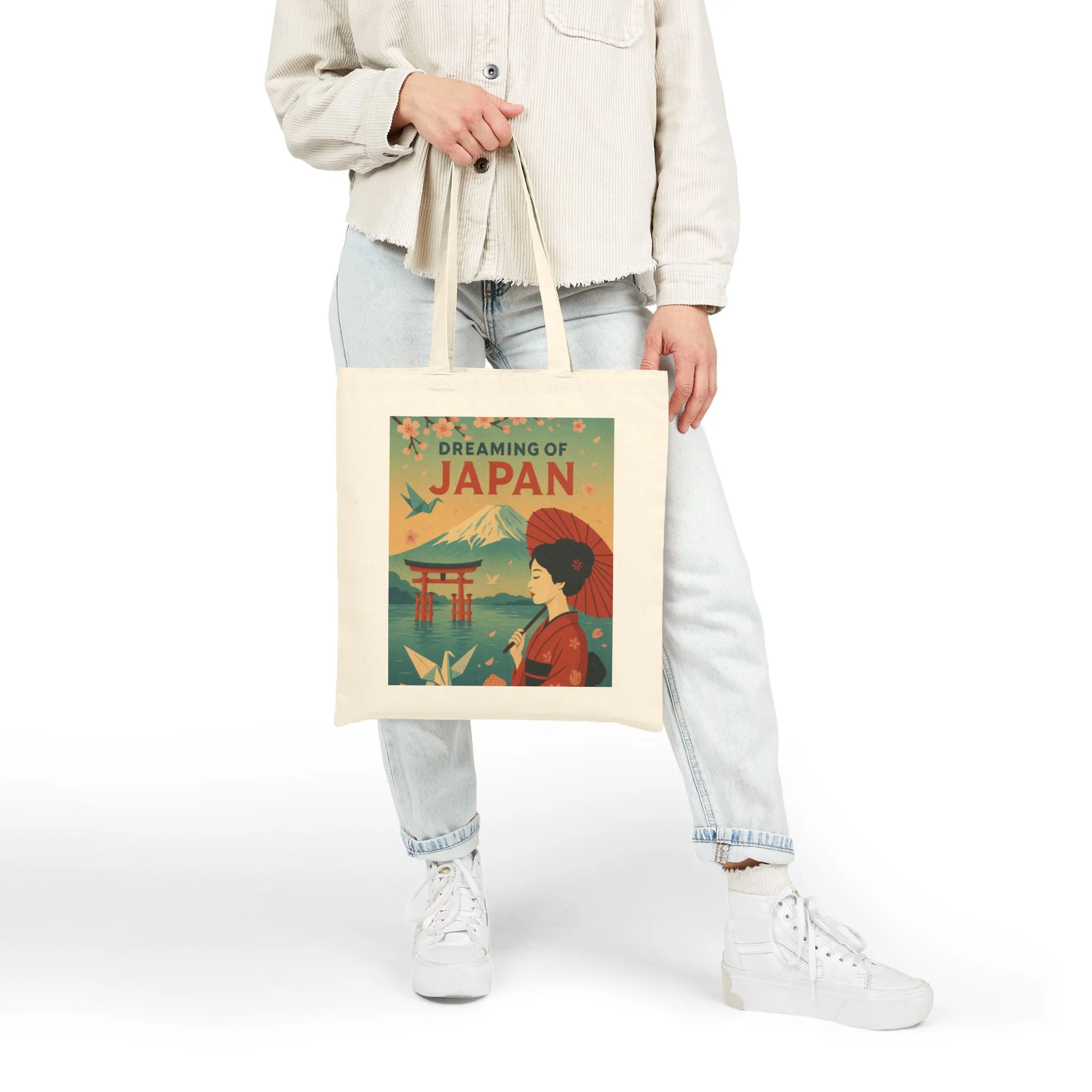 Dreaming of Japan Canvas Tote Bag, Eco-friendly Bag, Travel Tote, Gift for Travelers, Japanese Art Bag, Floral Design Bag - Image 3