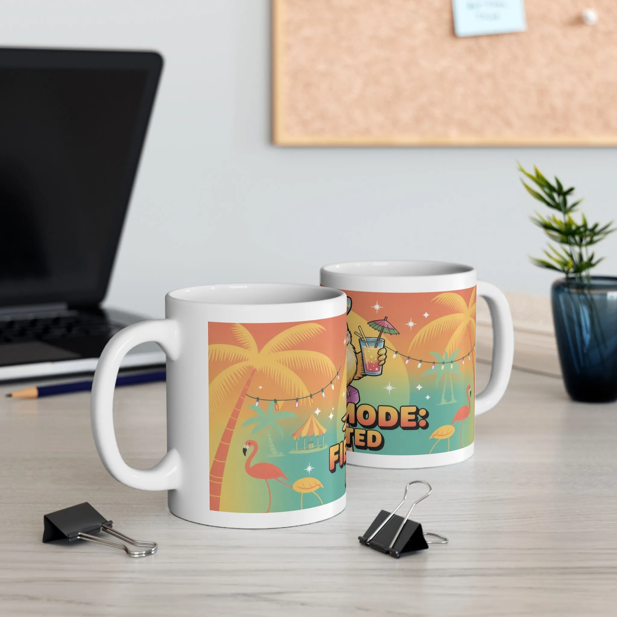 Fiesta Mode Activated Ceramic Mug, Tropical Party Bird Cup, Summer Beach Humor Gift, Colorful Vacation Coffee Mug, Funny Festive Design - Image 5
