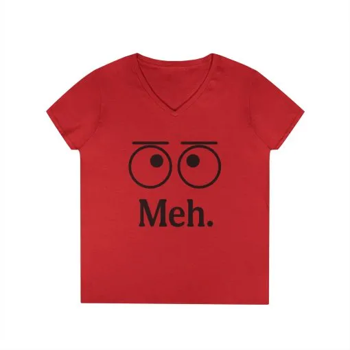 Funny Ladies' V-Neck T-Shirt - "Meh." Graphic, Casual Humor Tee, Gift for Her, Everyday Wear, Cute Top - Image 2