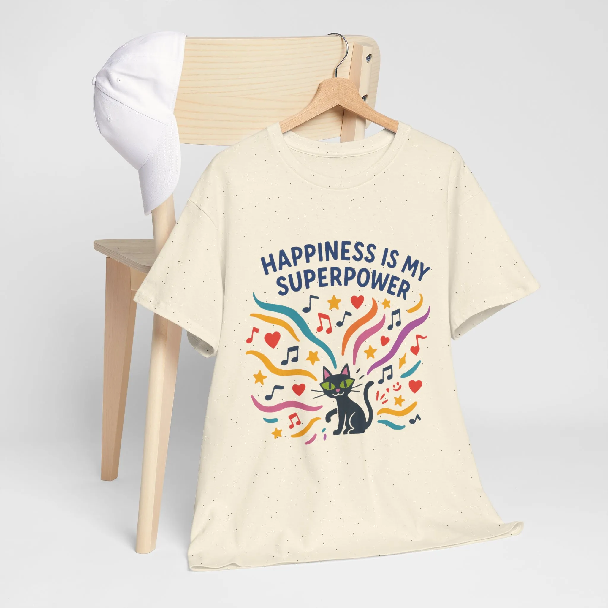 Happiness is My Superpower Tee - Fun Unisex Cotton T-Shirt, Gift for Cat Lovers, Cute Pet Apparel, Everyday Wear, Positive Vibes - Image 15