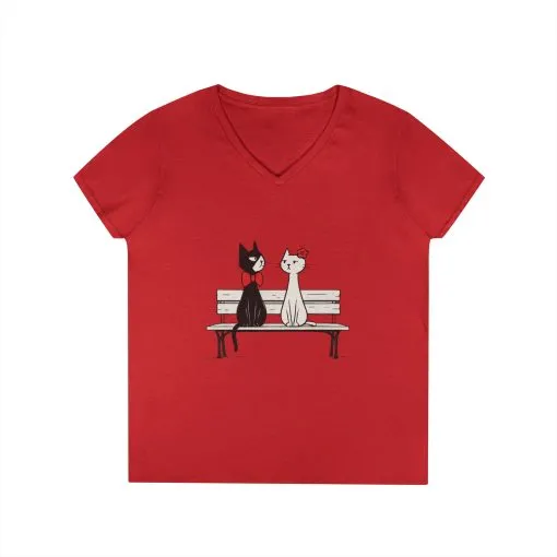 Cute Cat Lovers V-Neck T-Shirt, Casual Wear, Gift for Her, Pet Lovers, Best Friend Gift, Cute Cat Design, Valentine's Day, Cat Love - Image 14