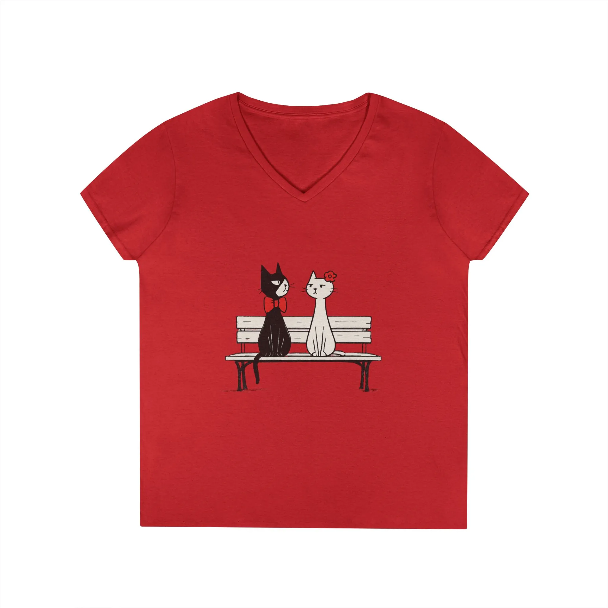 Cute Cat Lovers V-Neck T-Shirt, Casual Wear, Gift for Her, Pet Lovers, Best Friend Gift, Cute Cat Design, Valentine's Day, Cat Love - Image 14