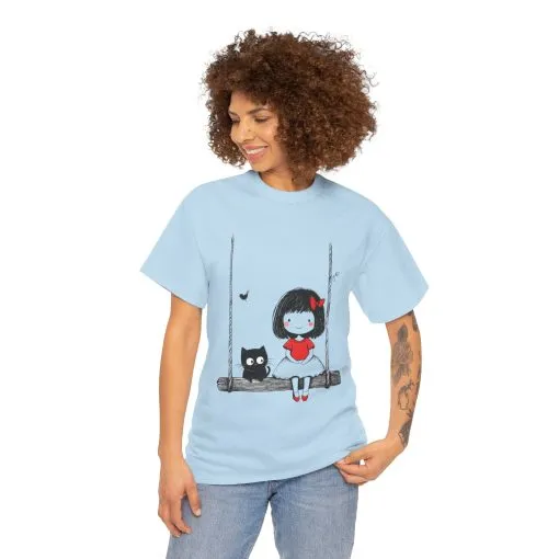 Cute Cat & Girl Graphic Tee, Playful Gift for Cat Lovers, Cat and Girl Design, Gift for Cat Owners, Women's Cotton T-Shirt - Image 16