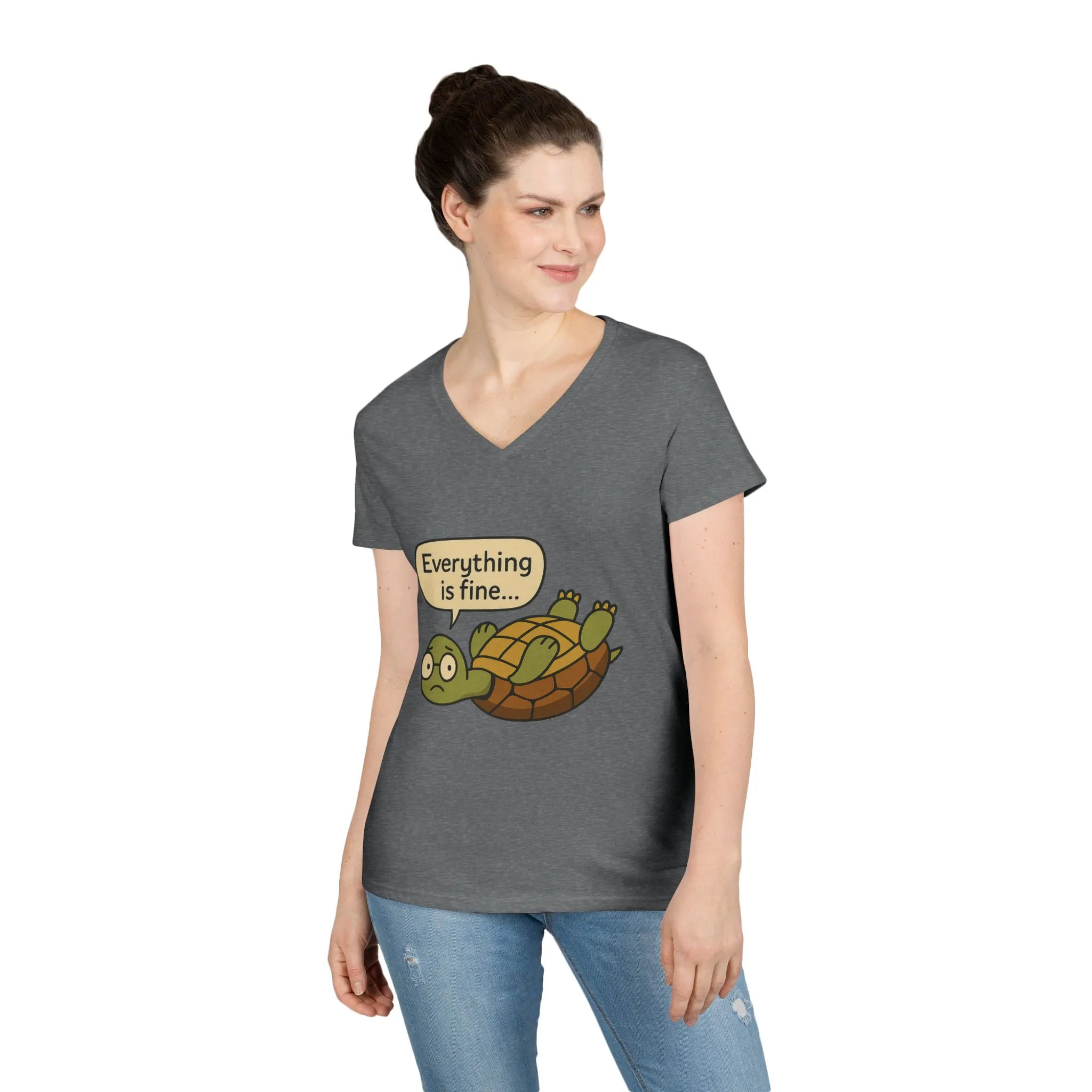 Cute & Comfy Turtle V-Neck T-Shirt - "Everything is fine..." design, Gift for Animal Lovers, Casual Wear, Fun Quotes, Positive message tee - Image 9