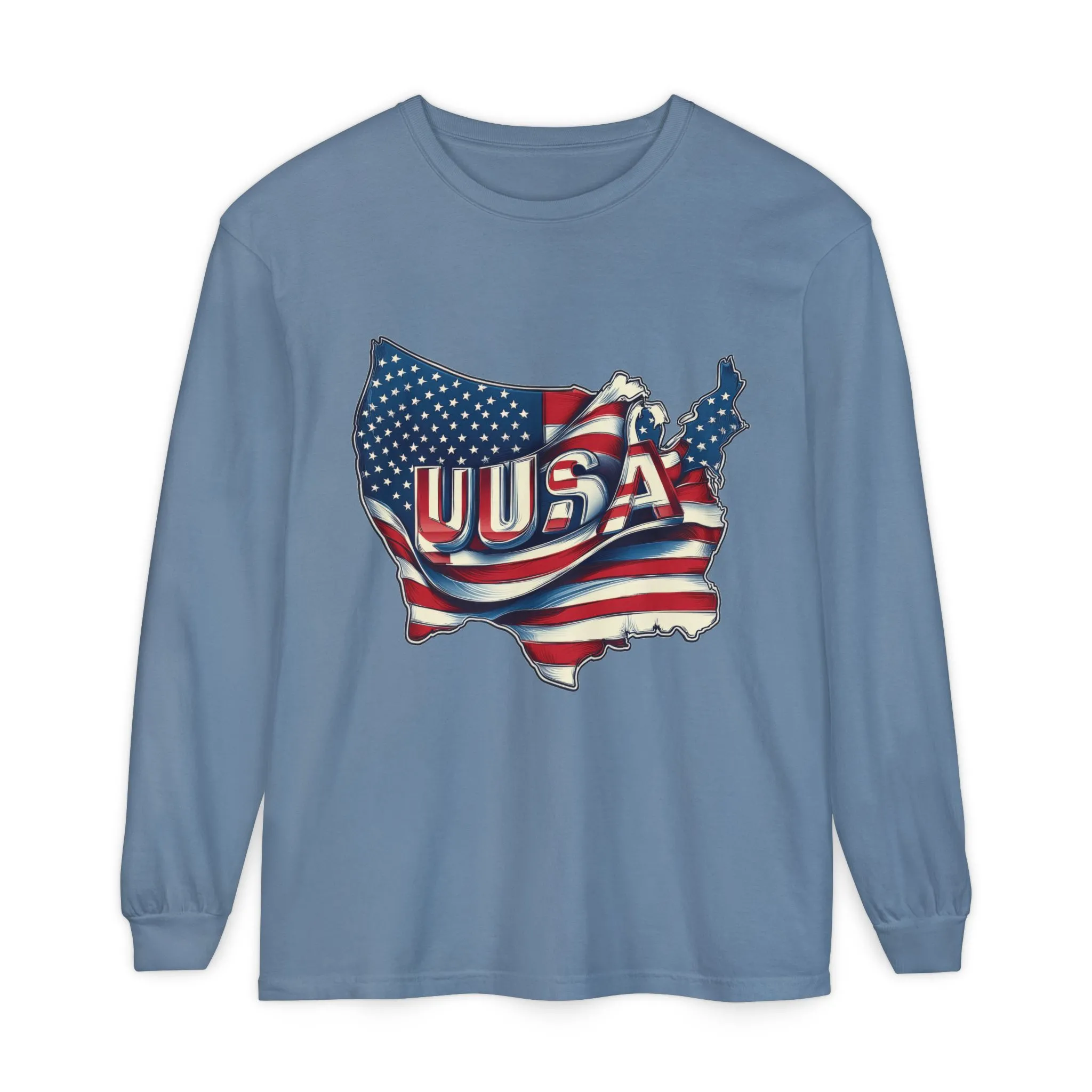 USA Flag Long Sleeve Tee, Unisex Garment-Dyed Shirt, Patriotic Top, All-American Apparel, Independence Day Style, Comfortable Casual Wear - Image 13