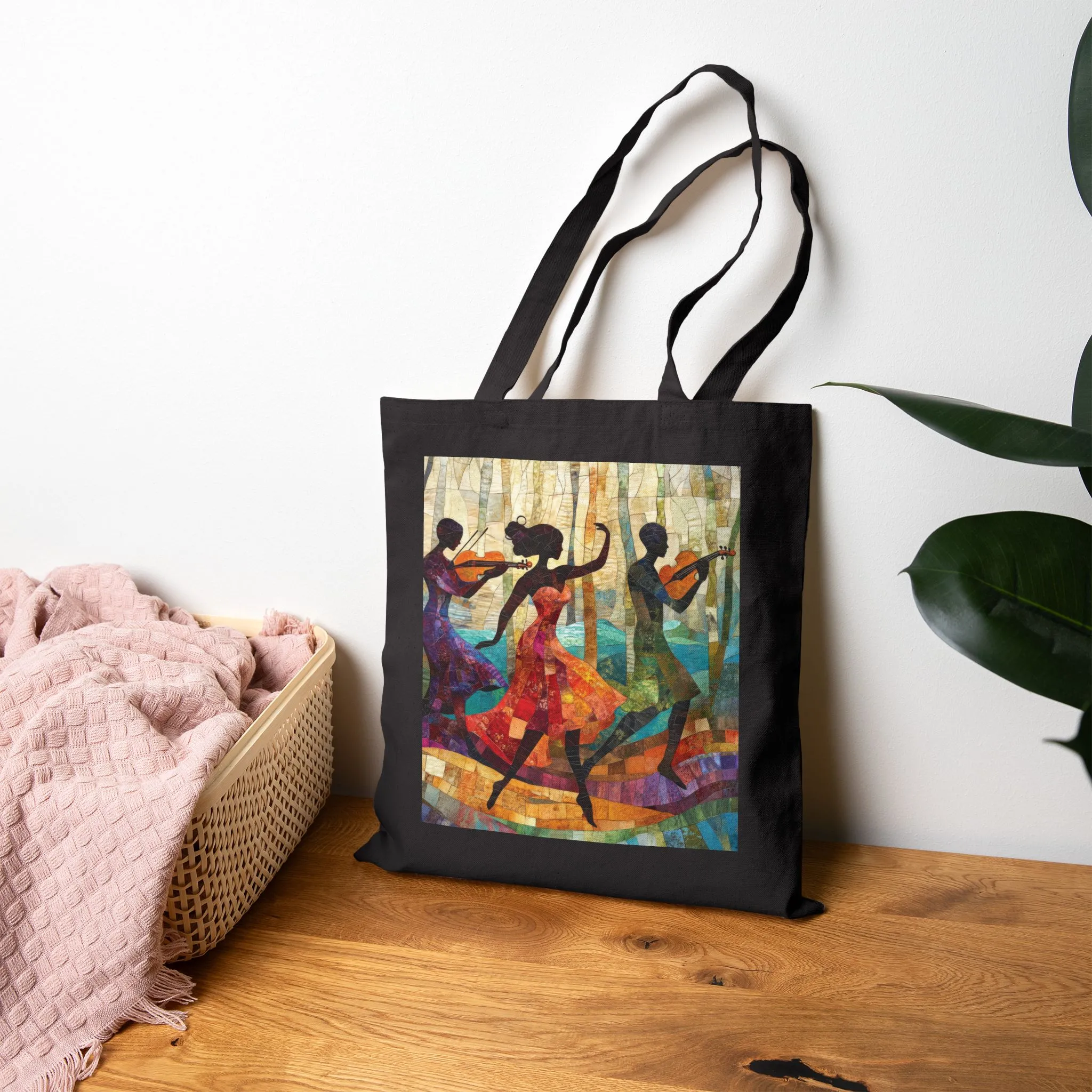 Dancing Silhouettes Cotton Tote Bag, Art Lover Gift, Beach Bag, Eco-Friendly Shopping Tote, Bohemian Style, Festival Essentials - Image 5