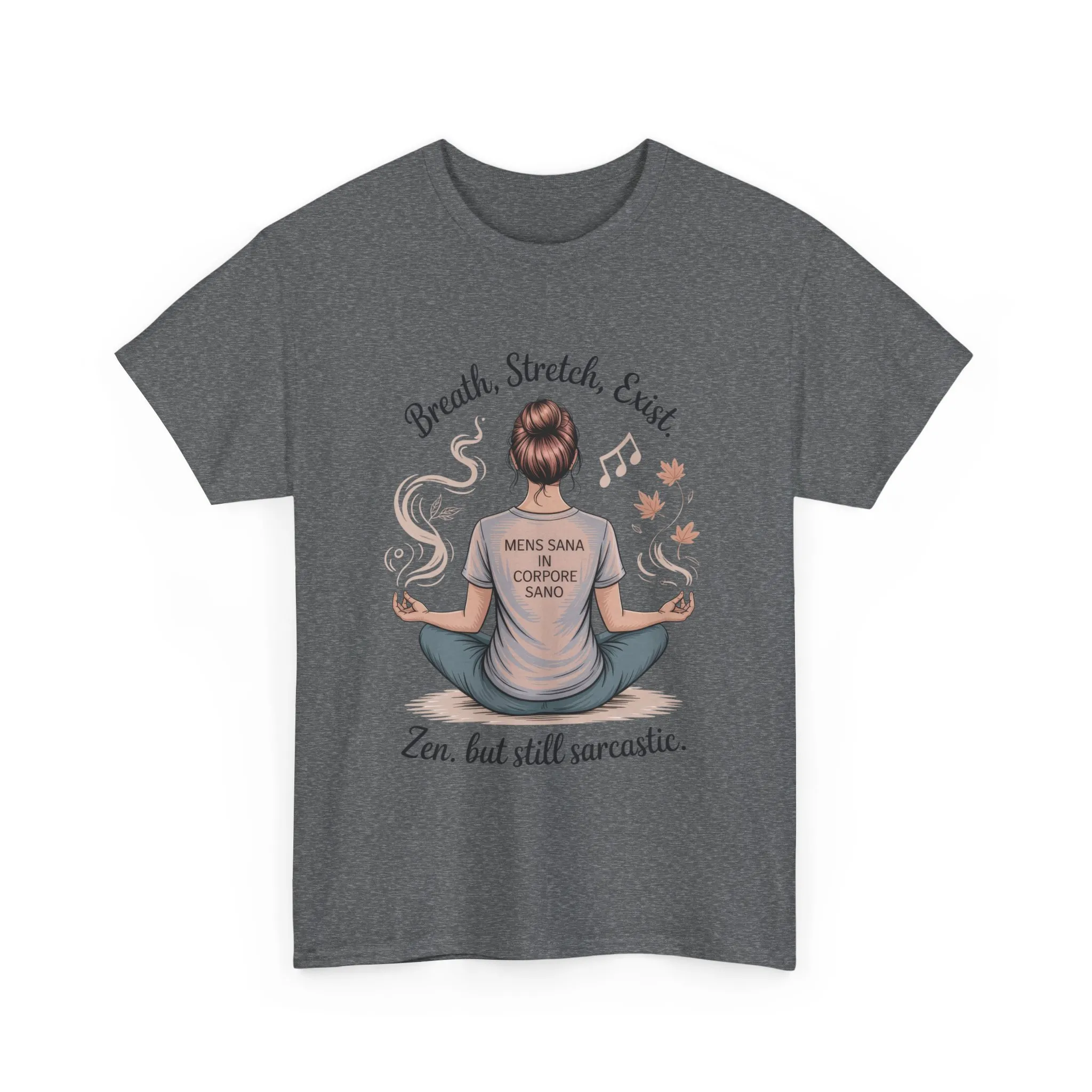 Zen Sarcasm Women s Heavy Cotton Tee, Breath Stretch Exist Shirt, Gift for Yoga Lovers, Relaxation Tee, Funny Meditation Top, Relaxation Tee - Image 3