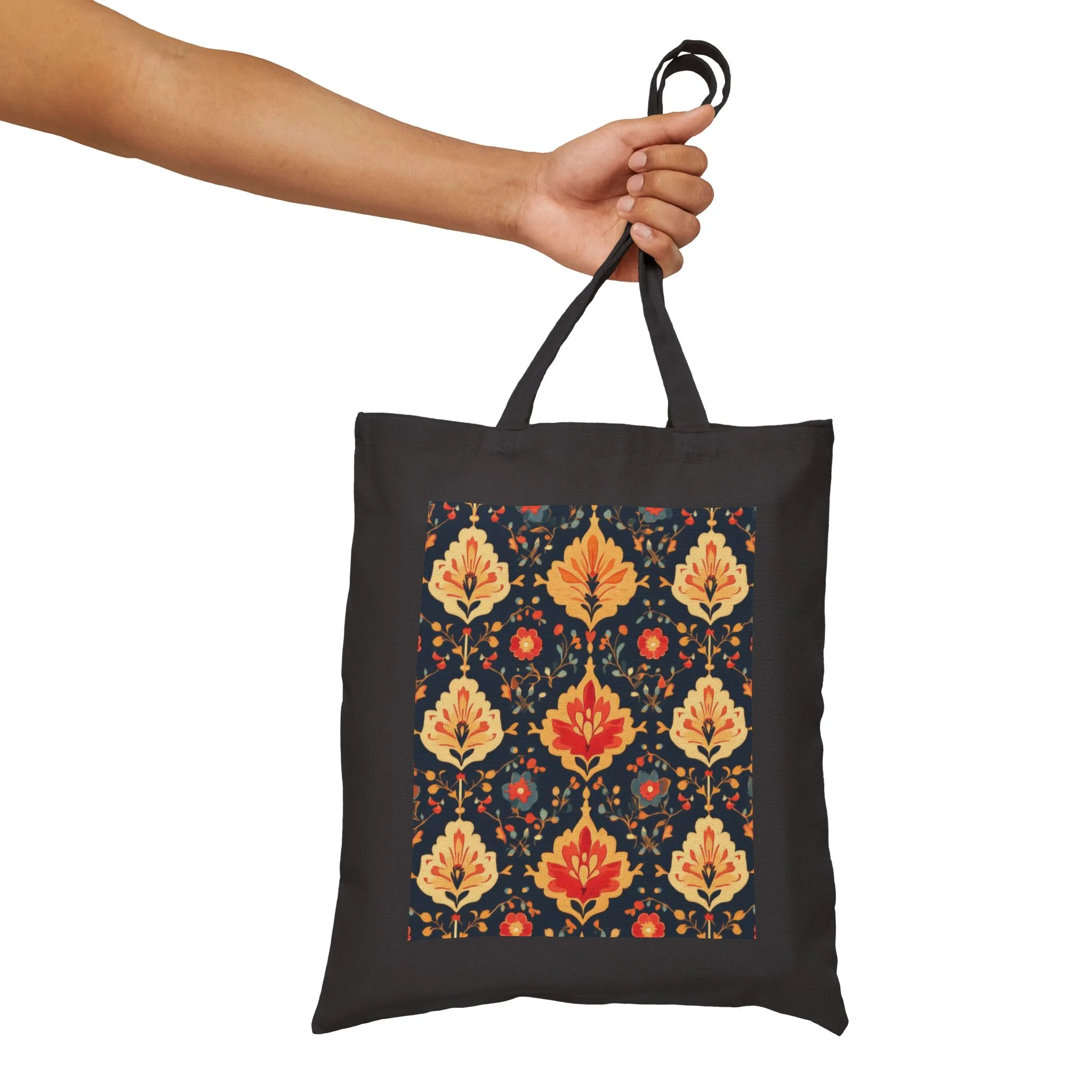 Chic Floral Cotton Canvas Tote Bag, Eco-Friendly Shopping Bag, Gift for Her, Reusable Grocery Tote, Traditional Turkish Carpet Pattern - Image 5