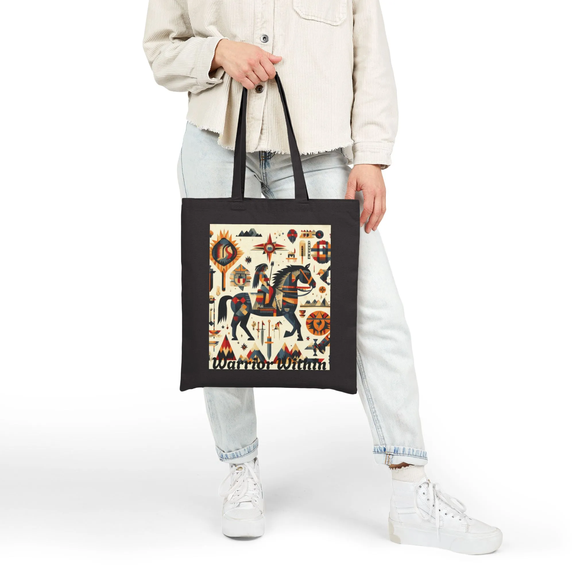 Warrior Within Cotton Canvas Tote Bag, Boho Tote, Eco-Friendly Bag, Gift for Her, Travel Accessory, Art Print Bag - Image 9