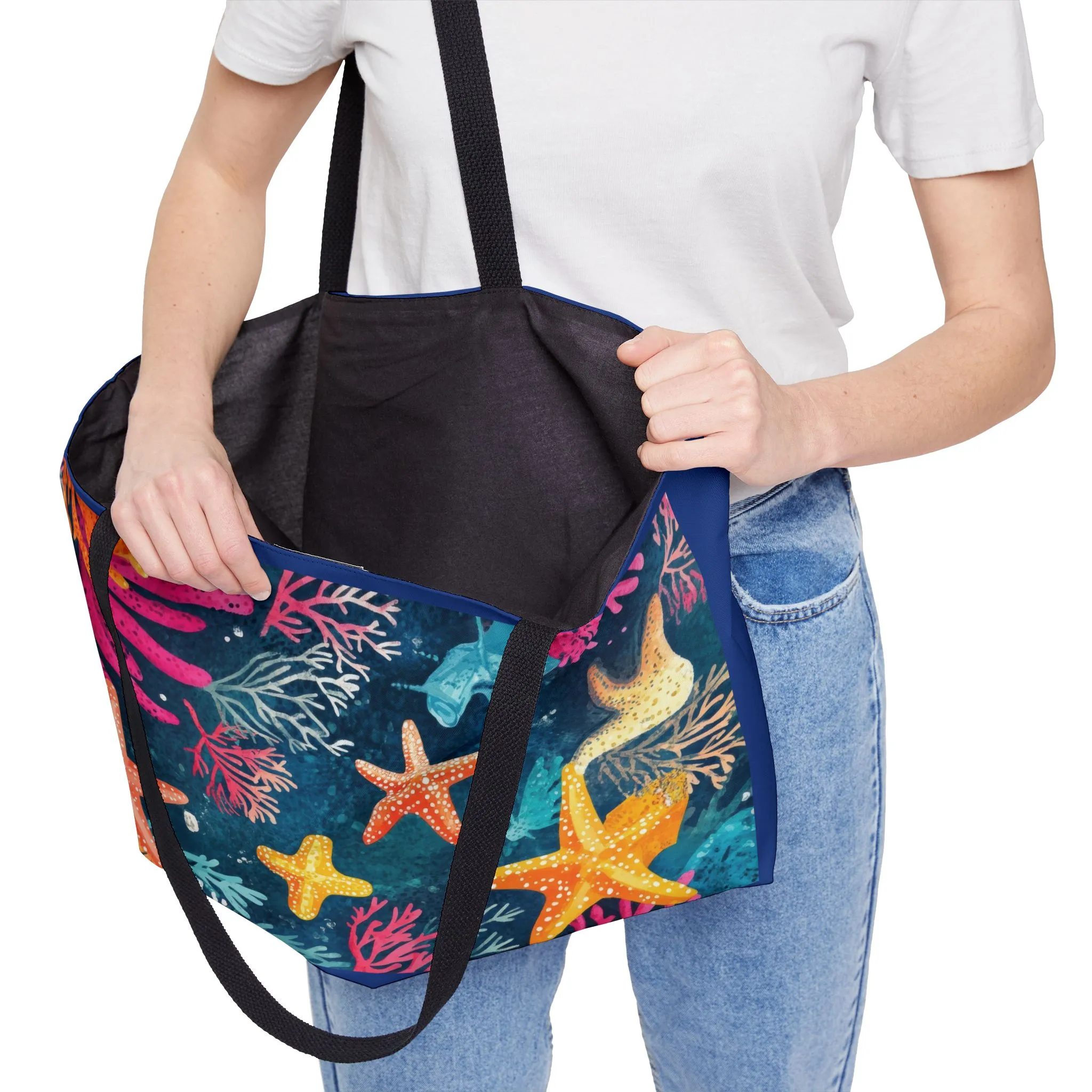 Colorful Starfish Weekender Tote Bag, Beach Essentials, Summer Travel, Vacation, Poolside Carryall, Eco-Friendly Bag, Beach Bag - Image 2