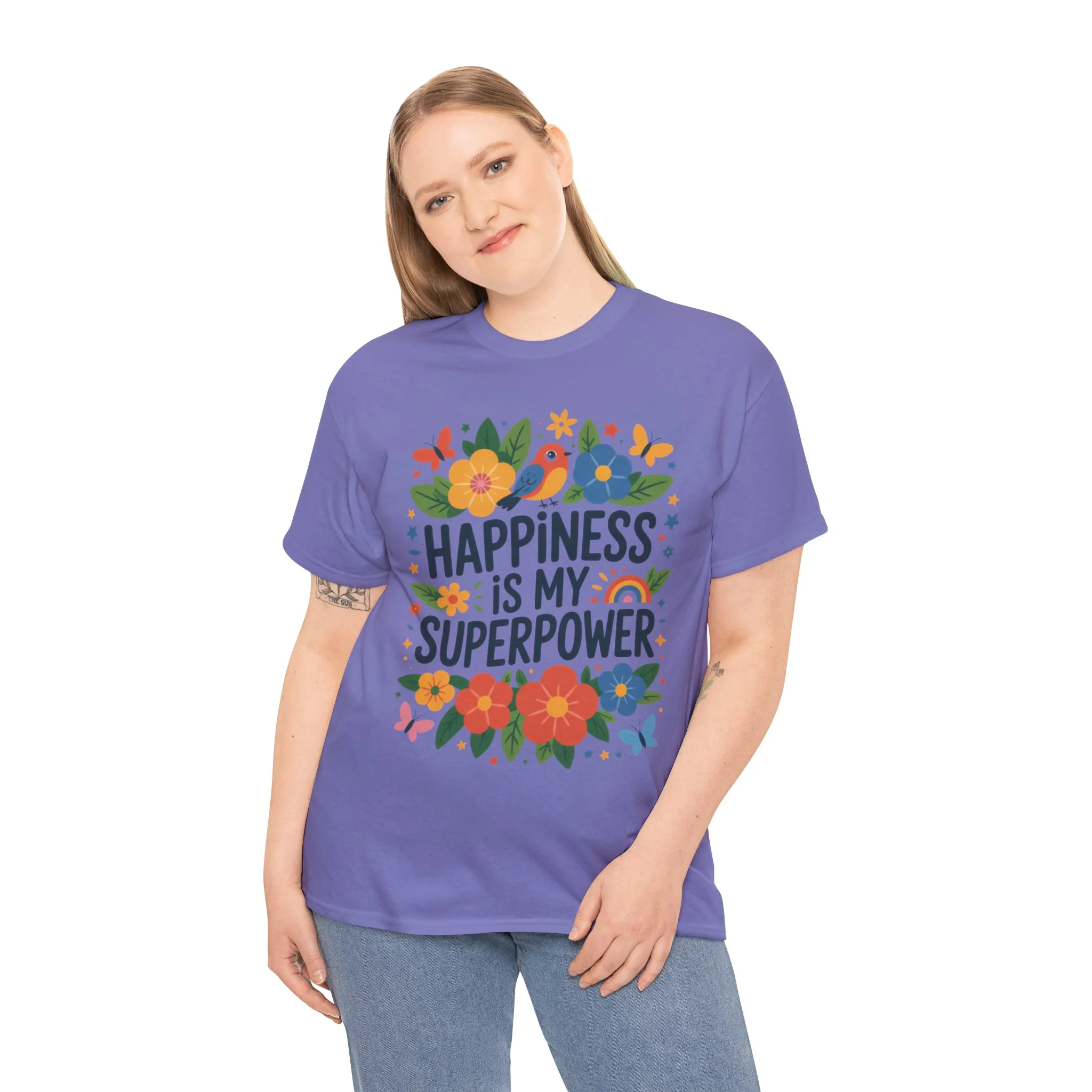 Happiness is My Superpower Tee - Colorful Floral Design, Mother's Day, Self-Expression, Positive Vibes Shirt, Joyful Statement Tee - Image 26