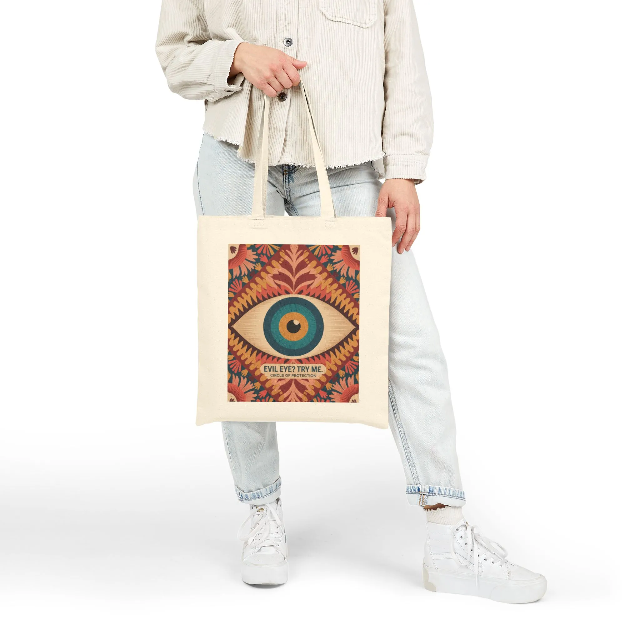 Vibrant Eye Design Canvas Tote Bag, Boho Shopper, Eco-Friendly Grocery Bag, Gift for Art Lovers, Sustainable Fashion - Image 3
