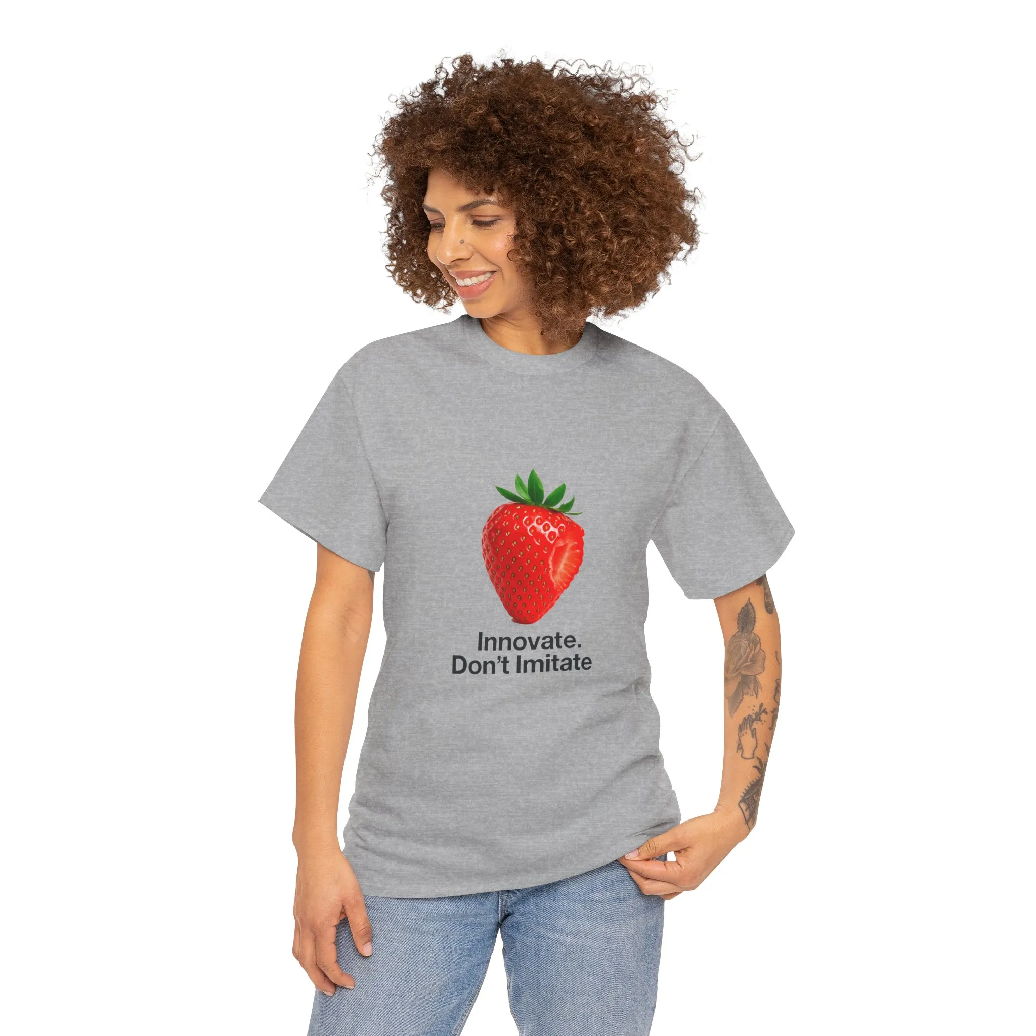 Strawberry Women's Heavy Cotton Tee, Innovate Don't Imitate Shirt, Graphic Tee, Casual Wear, Gift Idea, Summer Style, Witty Design T-Shirt - Image 7