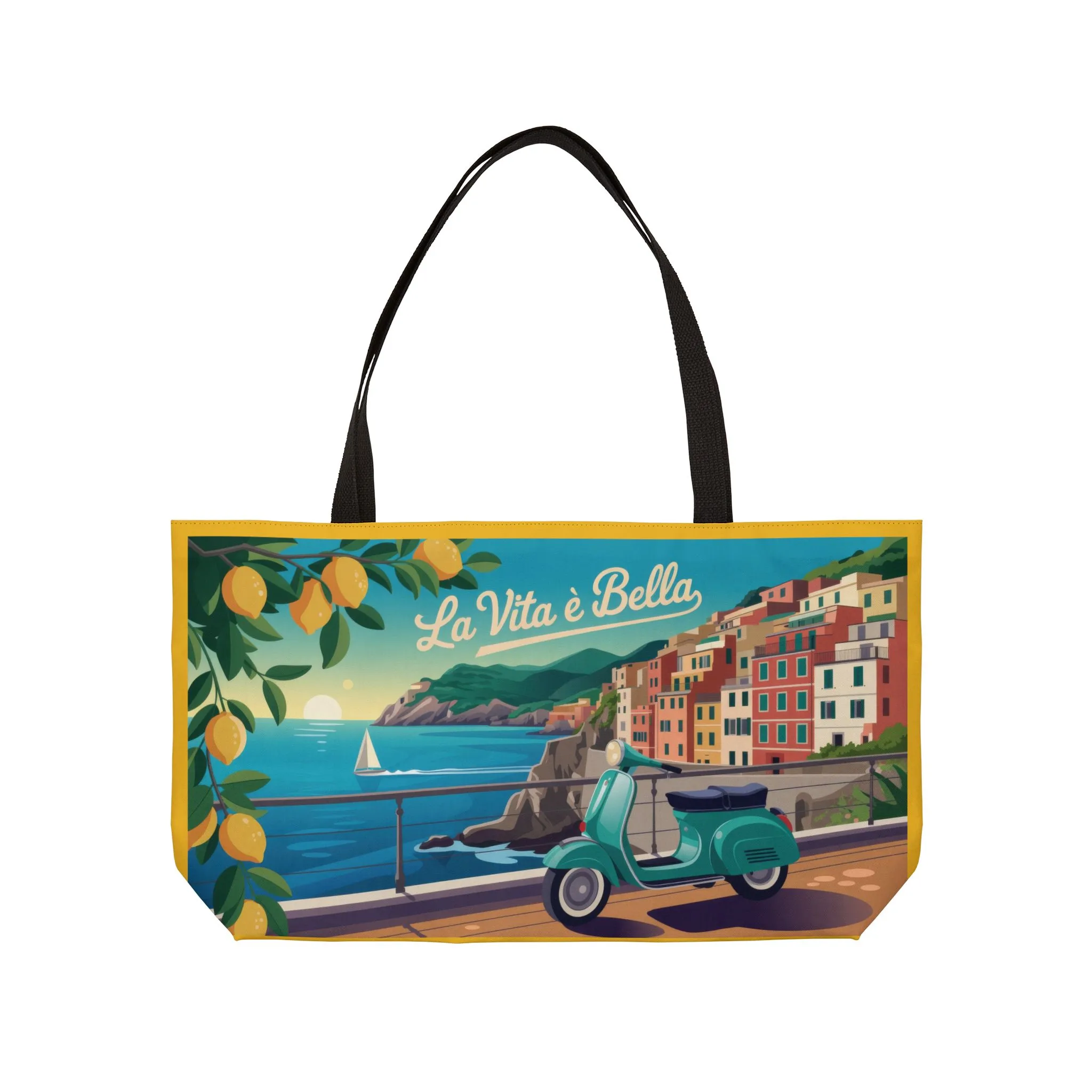 Vibrant Travel Weekender Tote Bag, Beach Bag, Shopping Tote, Summer Adventure Essential, Gift for Her, Italian Riviera themed beach tote bag - Image 2