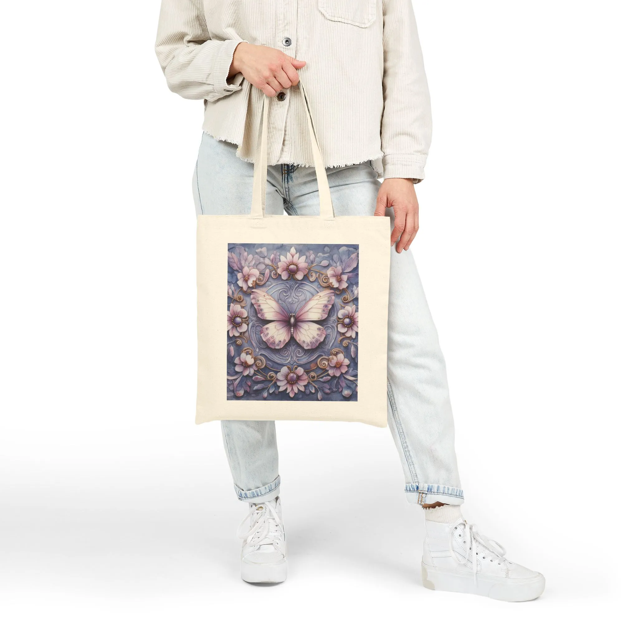 Butterfly Floral Cotton Canvas Tote Bag, Eco-Friendly Shopping, Gift for Her, Nature Lover, Reusable Bag, Boho Style - Image 9