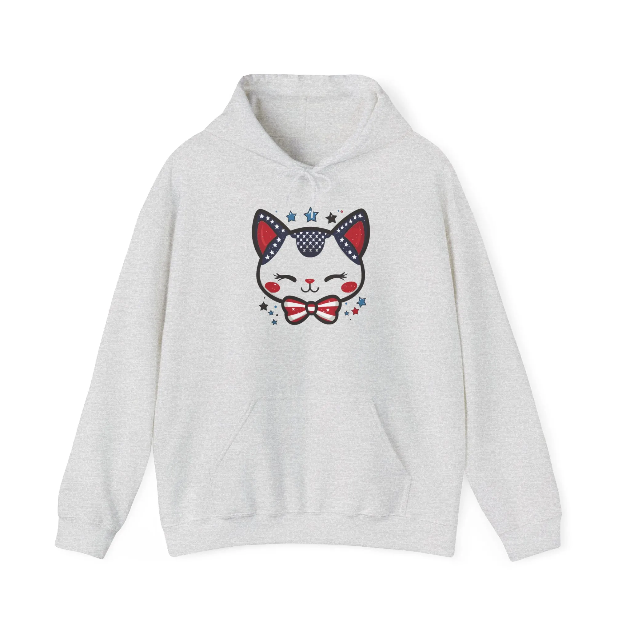 Cute Patriotic Cat -Themed Women's Hoodie, for Cat Lovers, Cute Gift for Pet Owners, Cozy Sweatshirt for All Seasons, Fourth of July Hoodie - Image 9