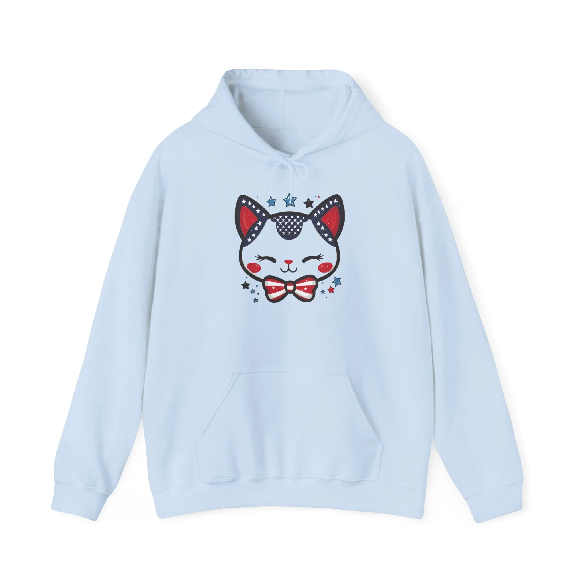 Cute Patriotic Cat -Themed Women's Hoodie, for Cat Lovers, Cute Gift for Pet Owners, Cozy Sweatshirt for All Seasons, Fourth of July Hoodie - Image 2
