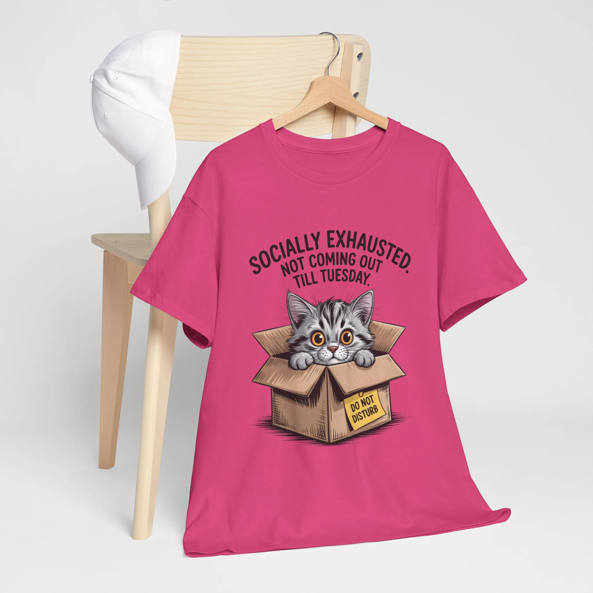 Socially Exhausted Cat Women's Tee, Funny Cat Shirt, Women's Graphic Tee, Gift for Introverts, Cute Animal T-Shirt, Weekend Wear - Image 33