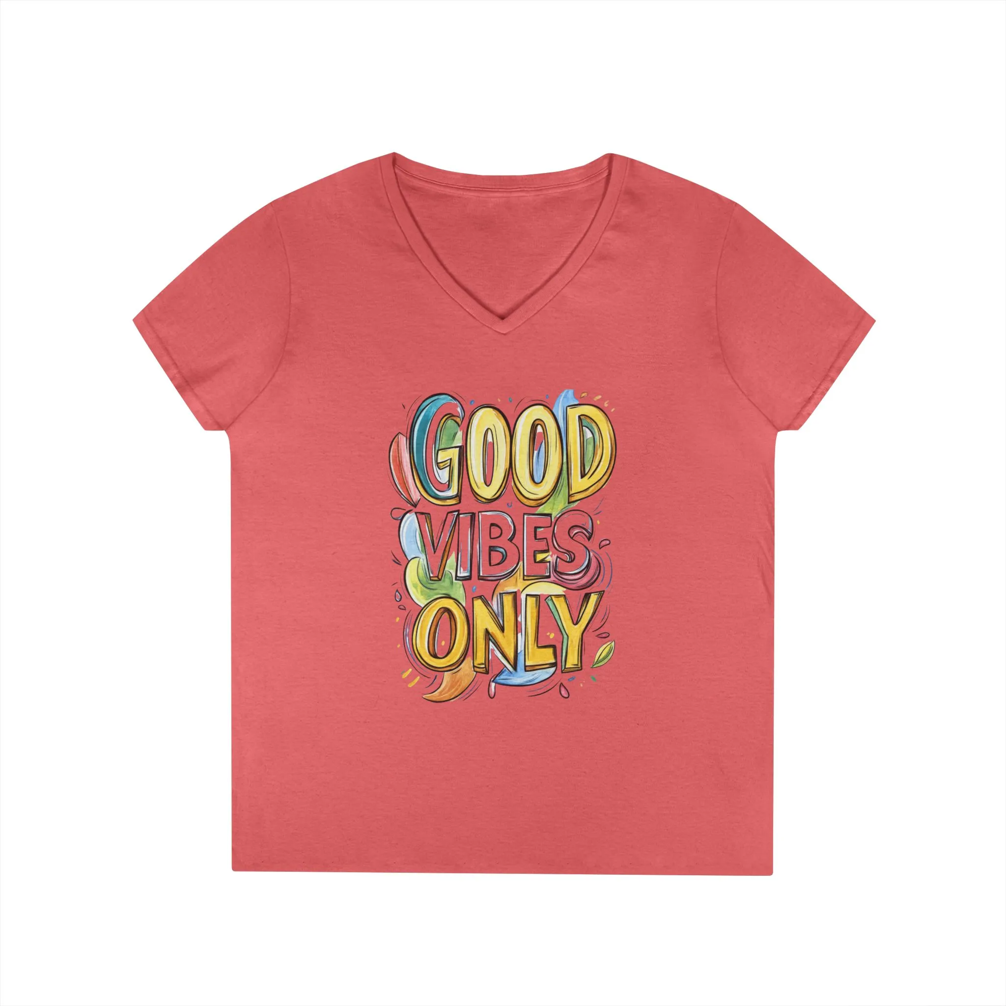 Good Vibes Only Ladies' V-Neck T-Shirt | Positive Message Tee, Casual Wear, Gift for Her, Summer Style, Feel Good Fashion, Positive Energy - Image 18