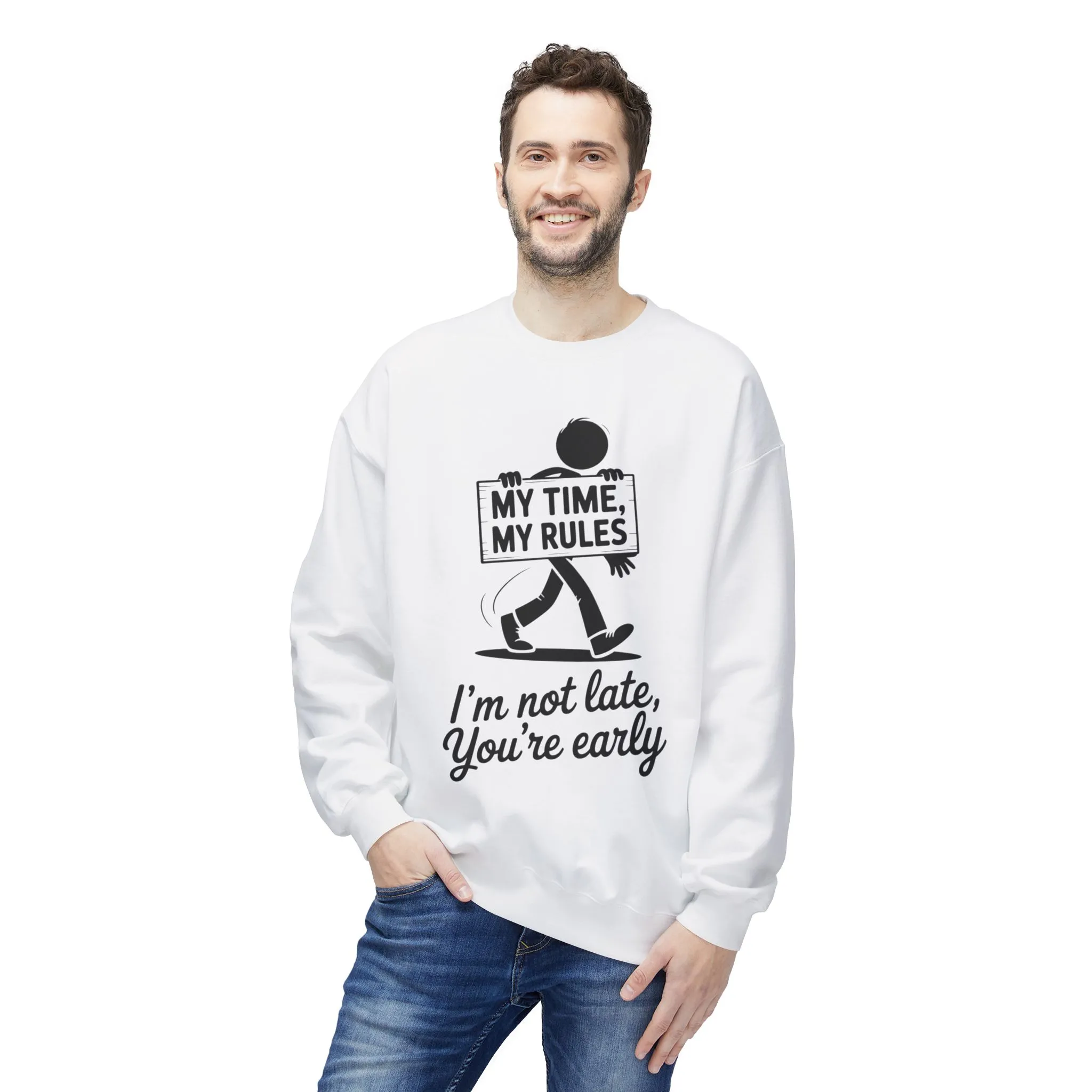 Casual Men's Crewneck Sweatshirt, Funny Sweatshirt for Men, Perfect Gift for Friends, My Time My Rules Design, Time Management Humor - Image 19
