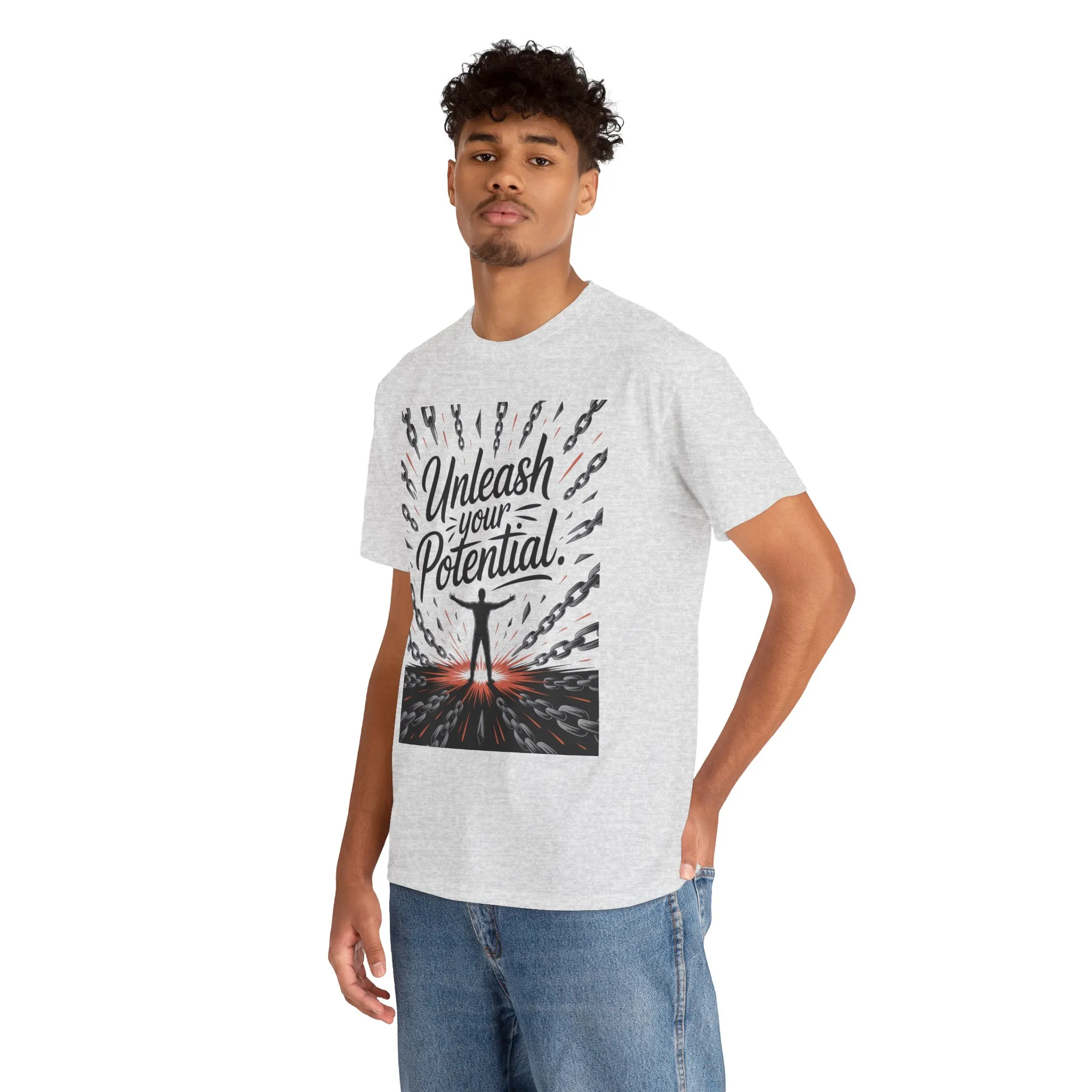 Inspiring Men s Heavy Cotton Tee, Unleash Your Potential Motivation Shirt, Gift for Graduates, Personal Growth Apparel, Casual Wear - Image 25