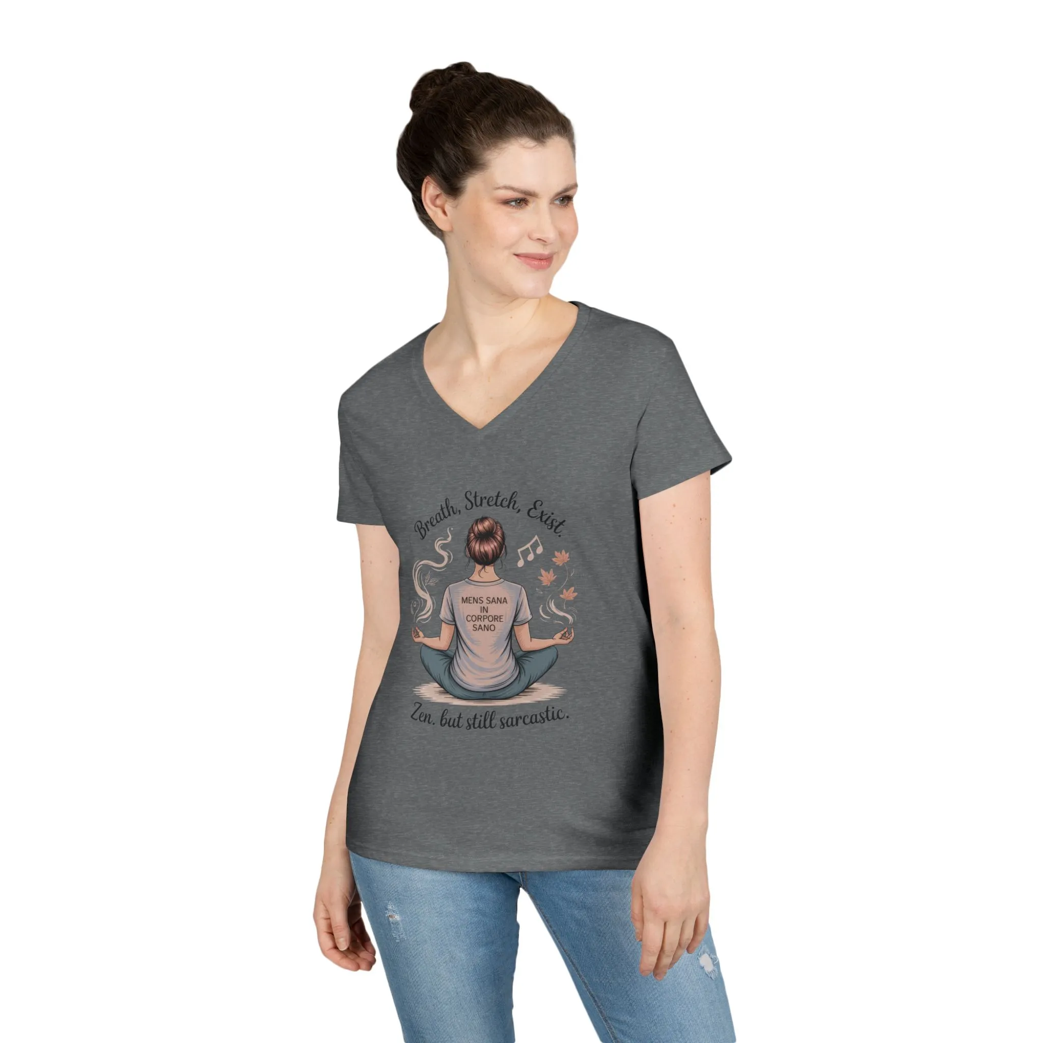 Zen but Still Sarcastic Ladies V-Neck T-Shirt, Perfect for Yoga, Casual Wear, Mindfulness, Gift Yoga Lovers, Funny Meditation Top - Image 6