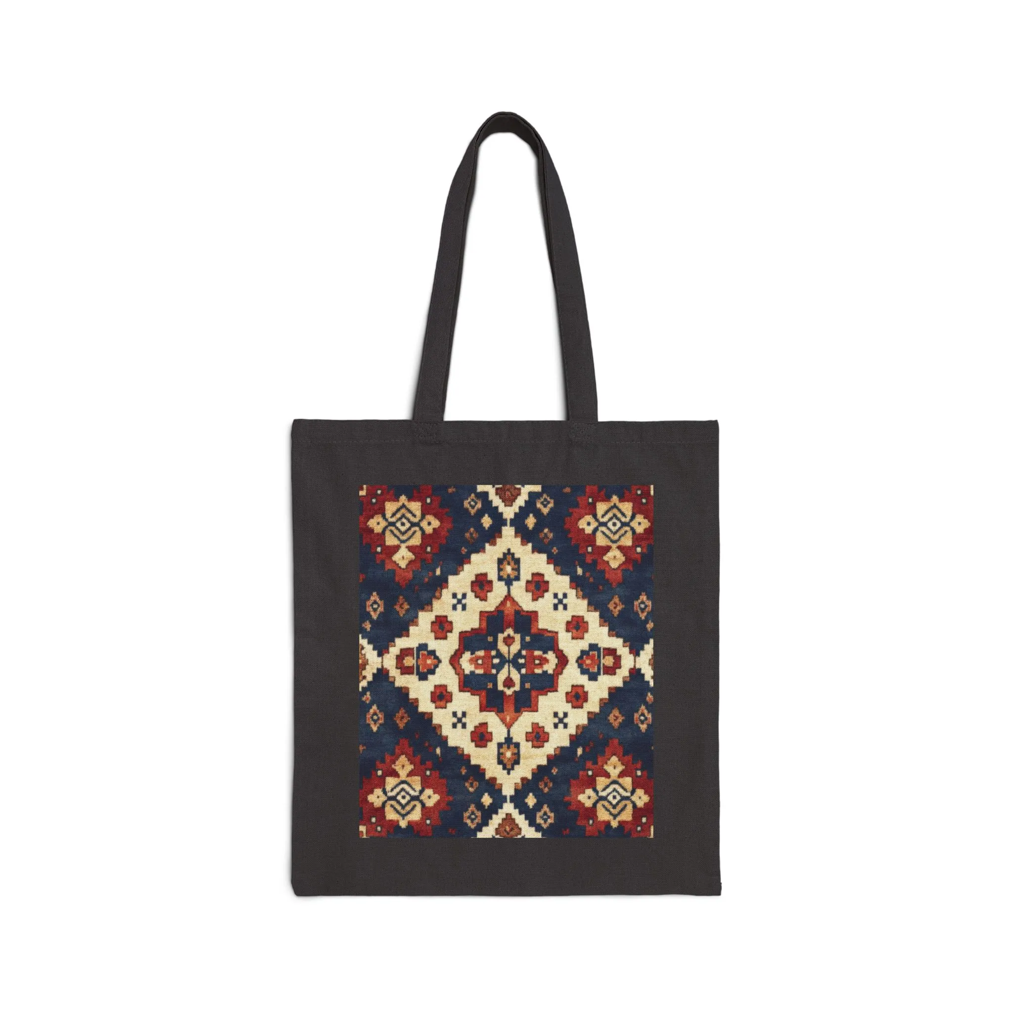 Boho Cotton Canvas Tote Bag, Shopping Bag for Everyday Use, Beach, Grocery, Gifts, Sustainable Style, Traditional Turkish Carpet Pattern - Image 2