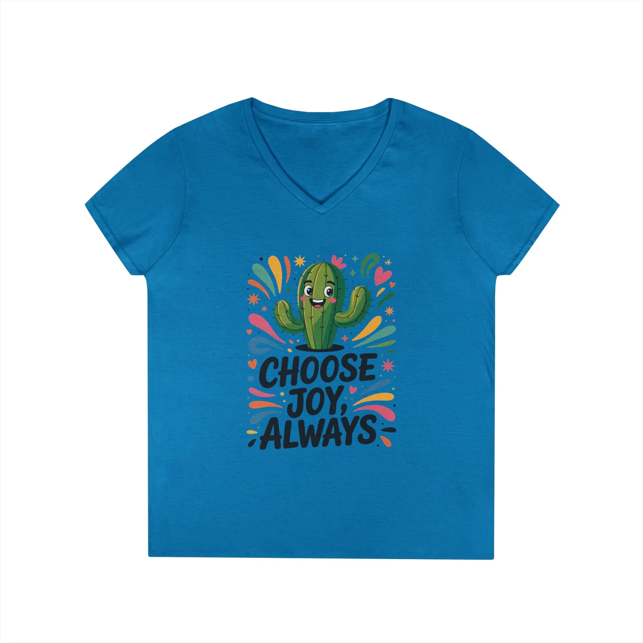 Choose Joy Cactus Ladies' V-Neck T-Shirt, Positive Vibe Shirt, Gift for Her, Summer Casual Tee, Inspirational Wear, Cute Graphic Top - Image 8