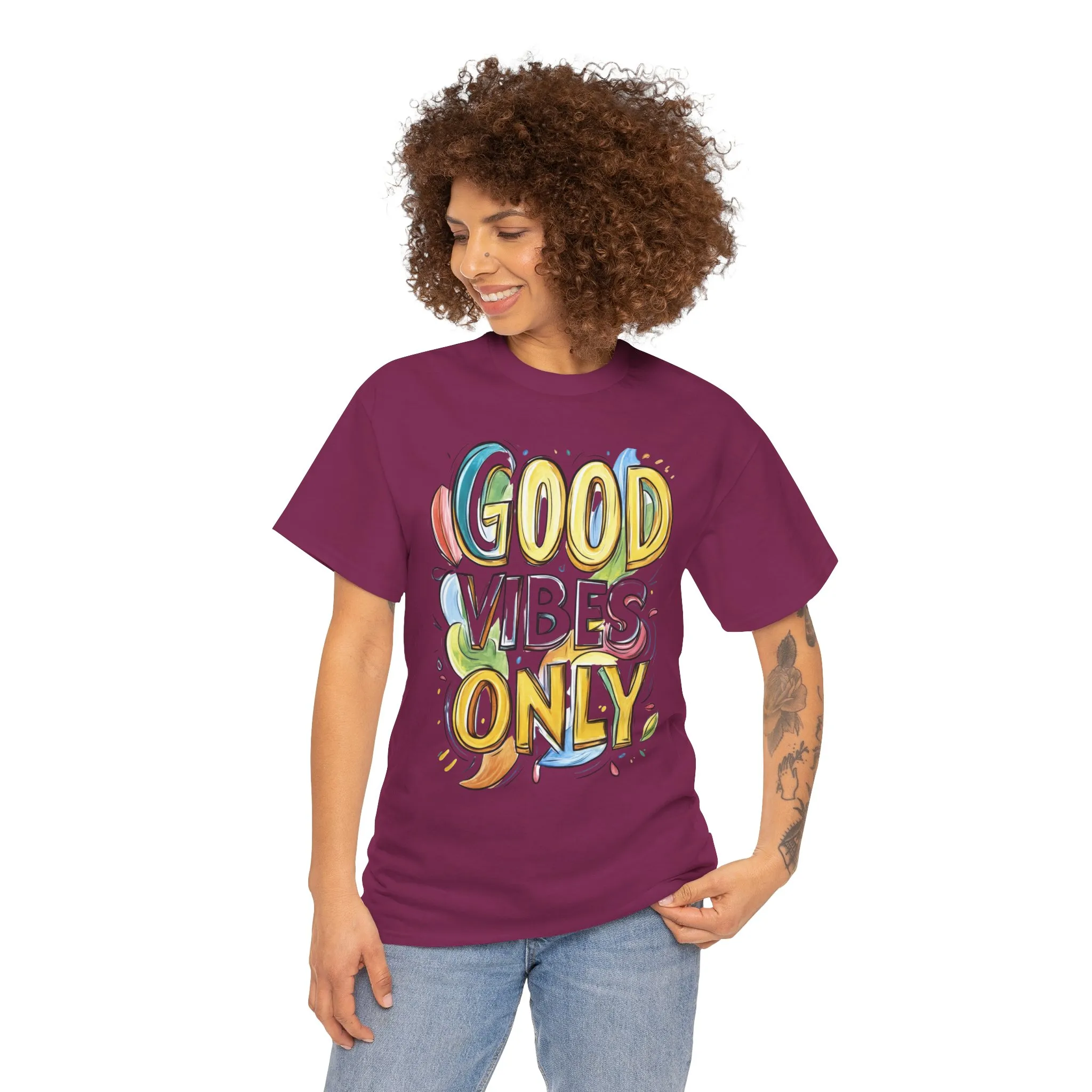 Good Vibes Only Women's Heavy Cotton Tee, Positive Energy Shirt, Graphic T-Shirt, Women's Casual Wear, Gift for Friends, Summer Outfit - Image 29