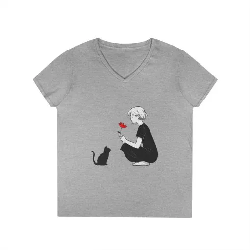 Cat Lover's V-Neck T-Shirt - Cute Graphic Tee for Pet Owners, Gifts for Cat Lovers, Animal Lover Apparel, Valentine's Day, Cat Love - Image 4
